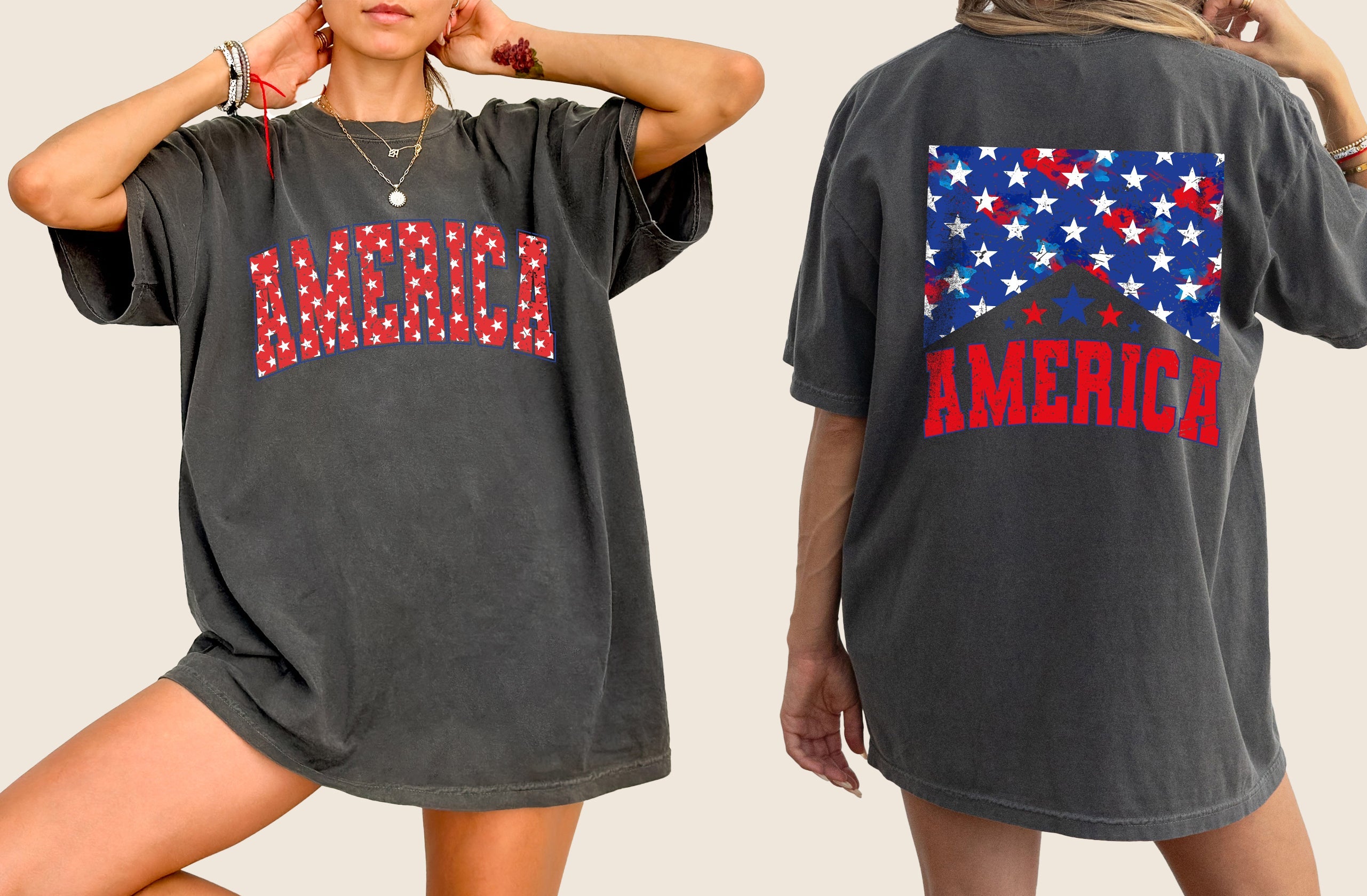 America, Red White Blue, Stars, Stripes, Patriotic, Independence Day, Front and Back, USA, Flag, Tshirt Comfort Colors T-Shirt