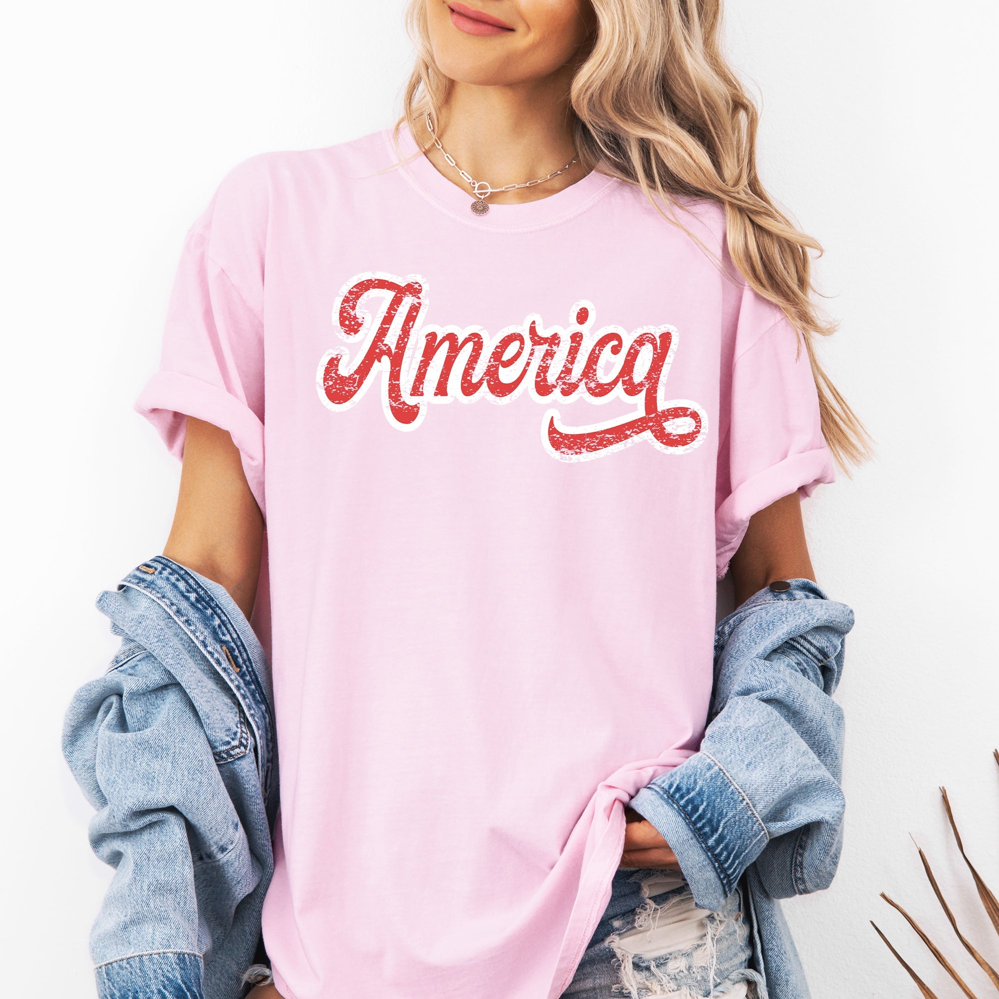 America, Red, White, Varsity, Retro, Patriotic, USA, 4th of July Tshirt Comfort Colors T-Shirt