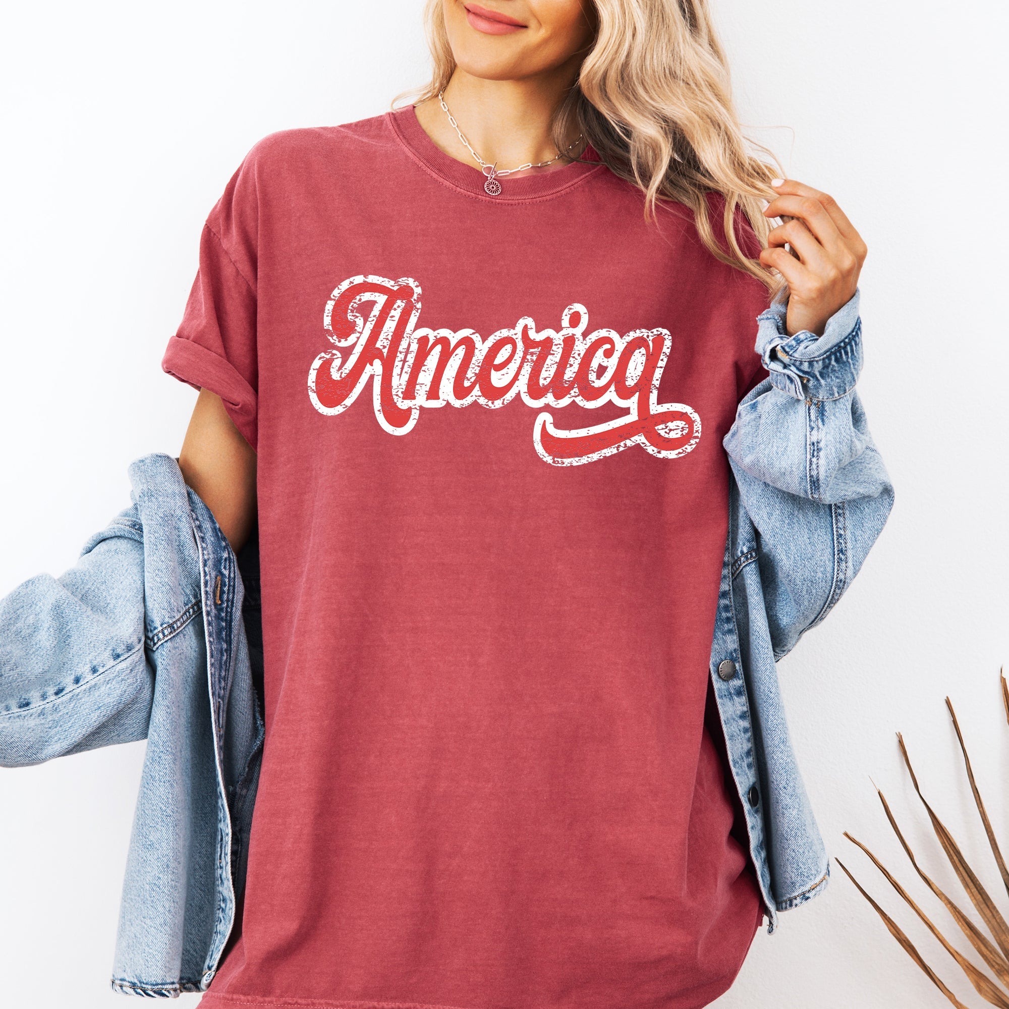 America, Red, White, Varsity, Retro, Patriotic, USA, 4th of July Tshirt Comfort Colors T-Shirt