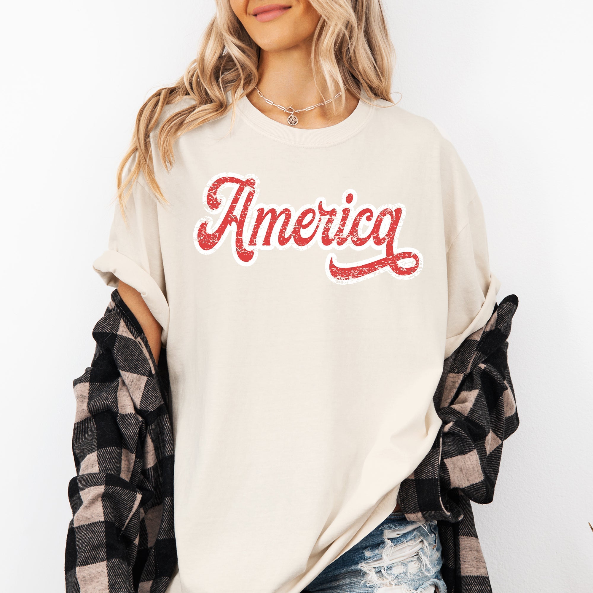 America, Red, White, Varsity, Retro, Patriotic, USA, 4th of July Tshirt Comfort Colors T-Shirt