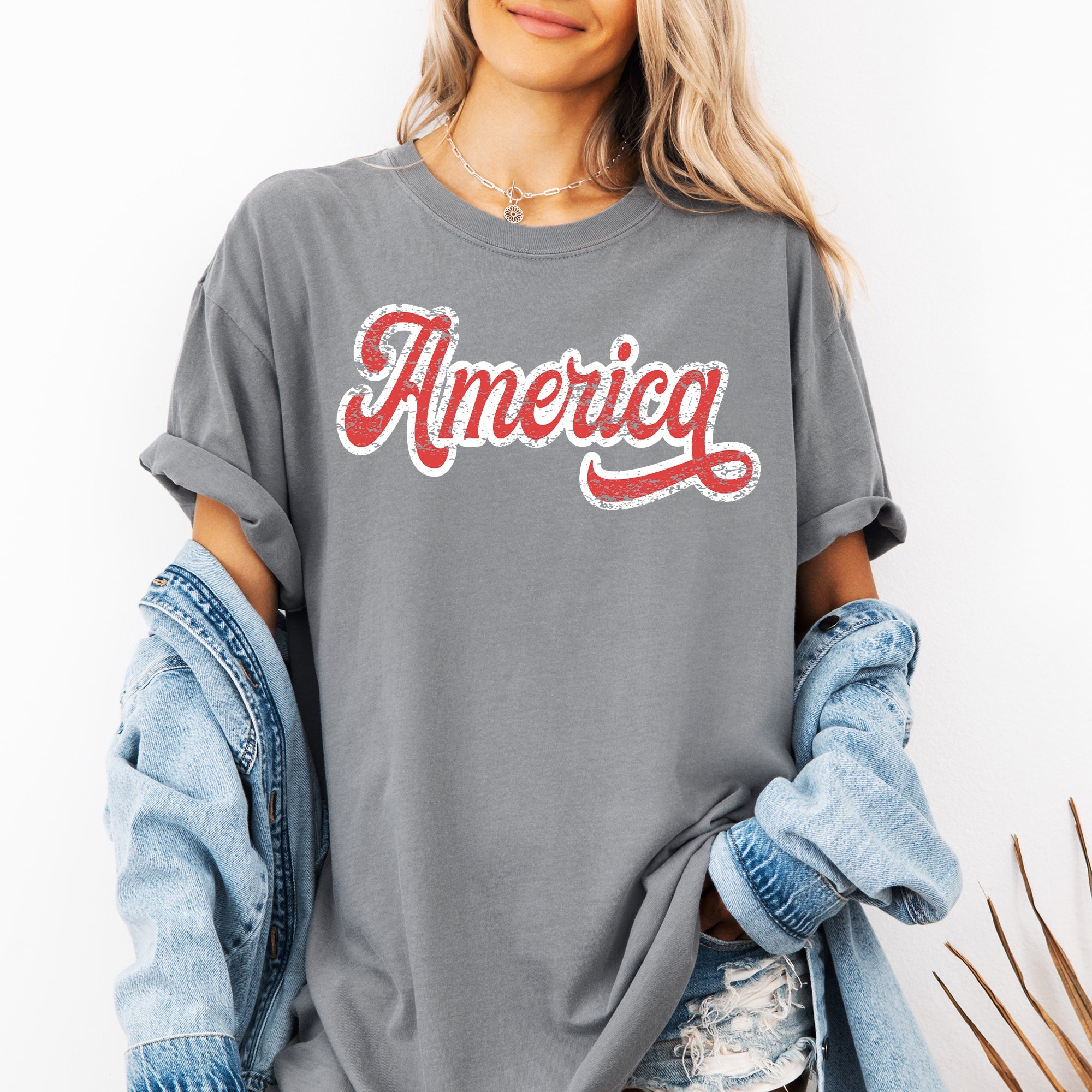 America, Red, White, Varsity, Retro, Patriotic, USA, 4th of July Tshirt Comfort Colors T-Shirt