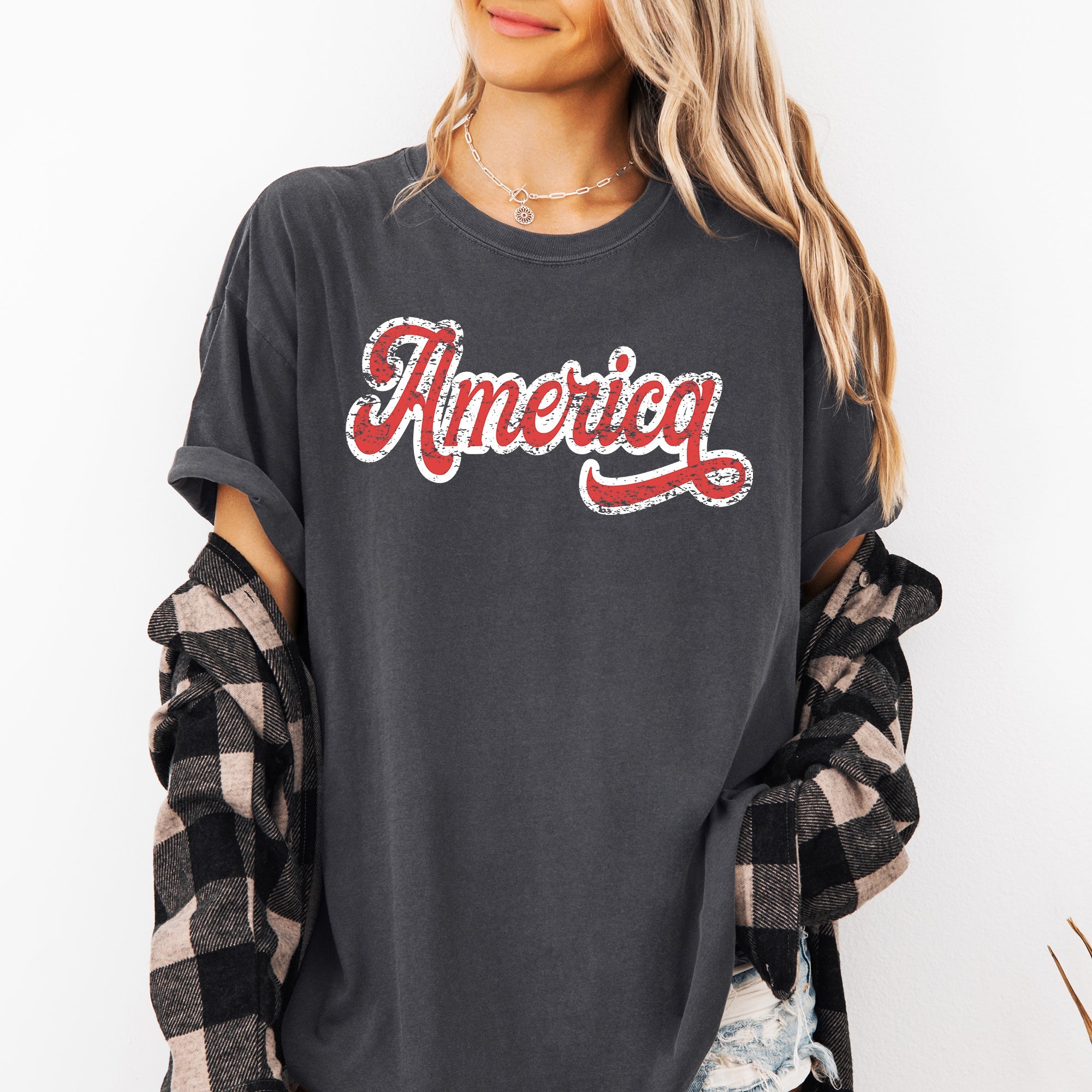 America, Red, White, Varsity, Retro, Patriotic, USA, 4th of July Tshirt Comfort Colors T-Shirt