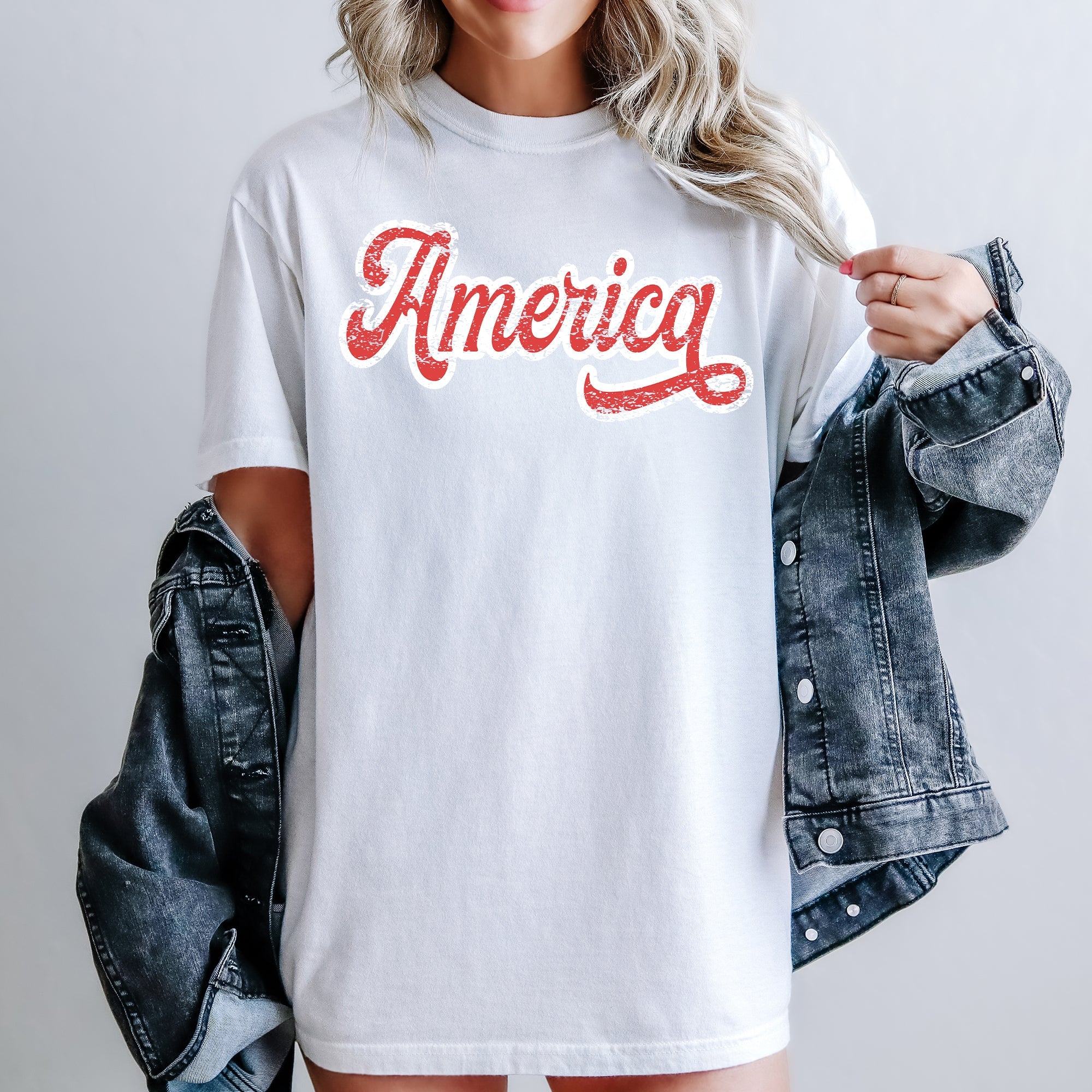 America, Red, White, Varsity, Retro, Patriotic, USA, 4th of July Tshirt Comfort Colors T-Shirt