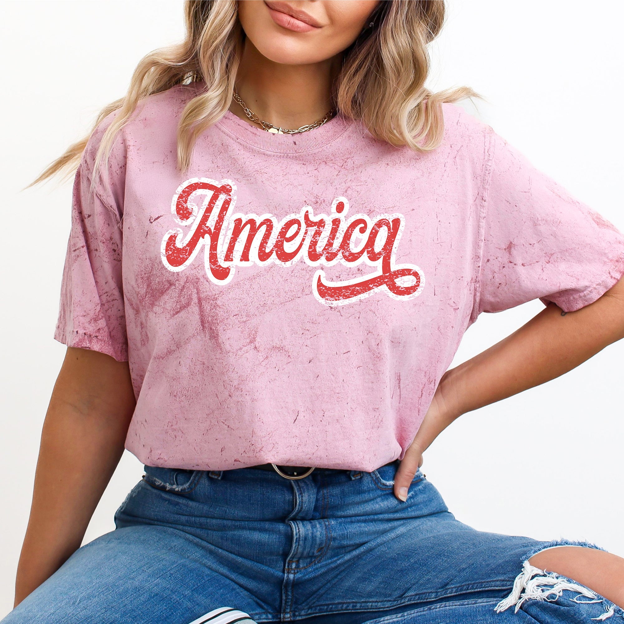 America, Red, White, Varsity, Retro, Patriotic, USA, 4th of July, Color Blast Tshirt Comfort Colors T-Shirt
