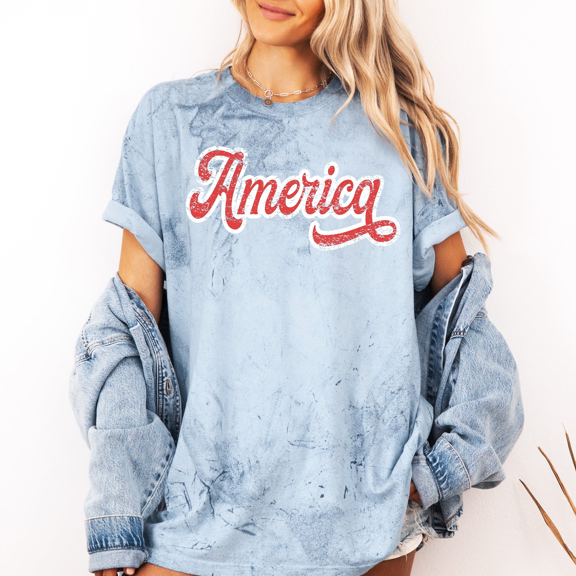 America, Red, White, Varsity, Retro, Patriotic, USA, 4th of July, Color Blast Tshirt Comfort Colors T-Shirt