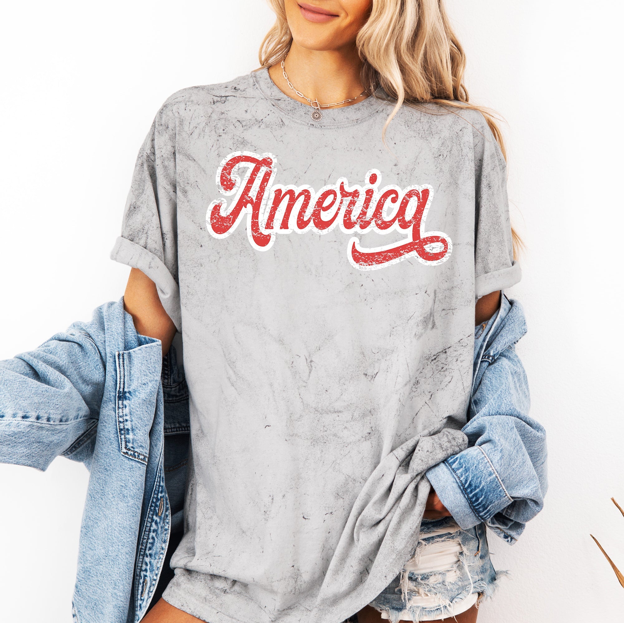 America, Red, White, Varsity, Retro, Patriotic, USA, 4th of July, Color Blast Tshirt Comfort Colors T-Shirt