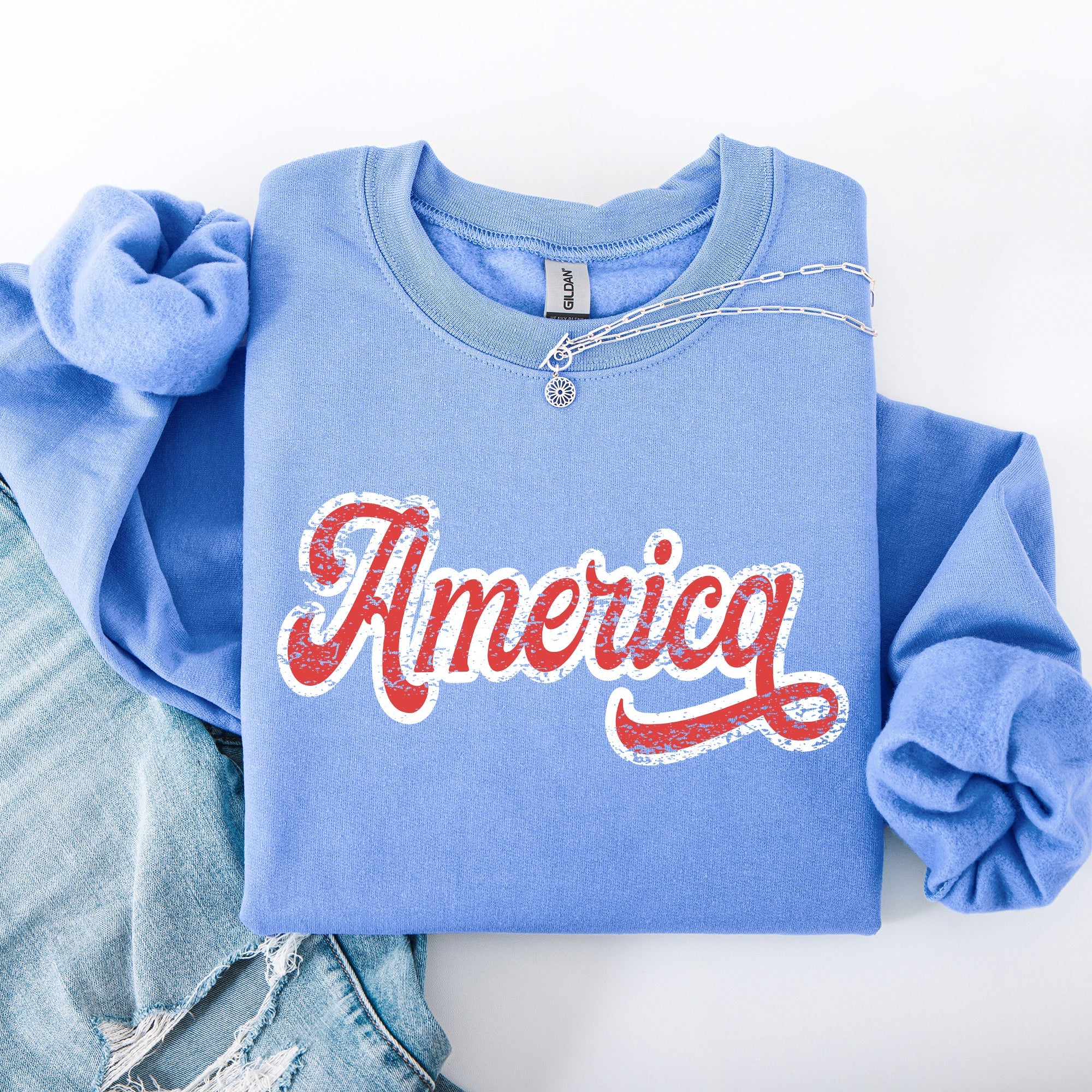 America, Red, White, Varsity, Retro, Patriotic, USA, 4th of July Sweatshirt