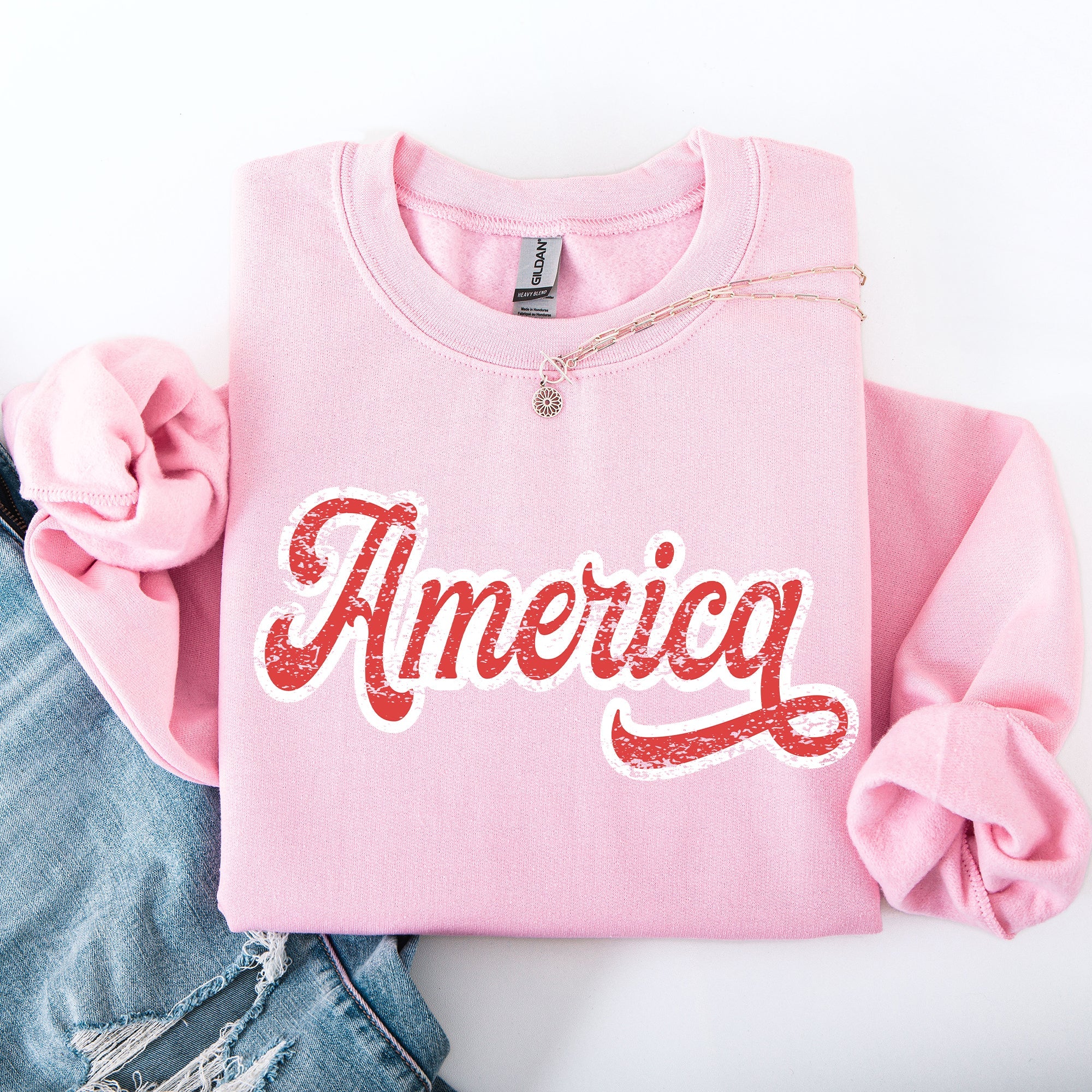 America, Red, White, Varsity, Retro, Patriotic, USA, 4th of July Sweatshirt