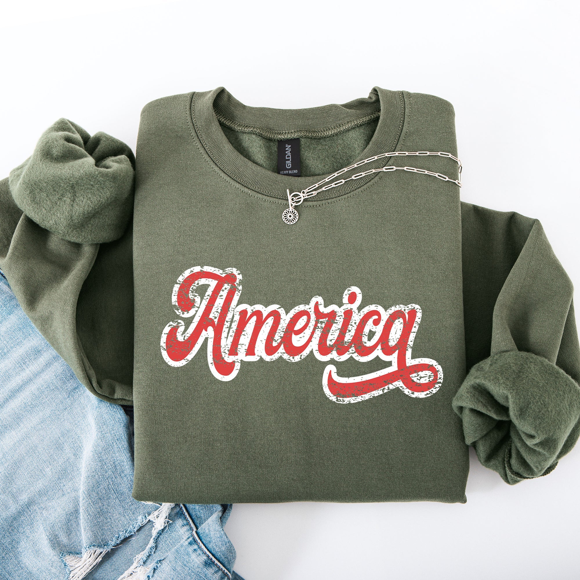 America, Red, White, Varsity, Retro, Patriotic, USA, 4th of July Sweatshirt