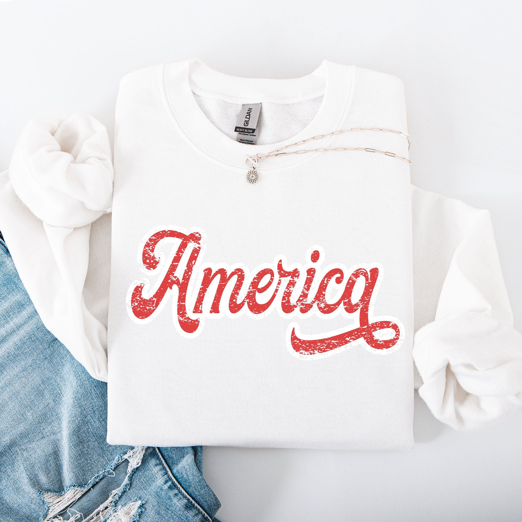 America, Red, White, Varsity, Retro, Patriotic, USA, 4th of July Sweatshirt