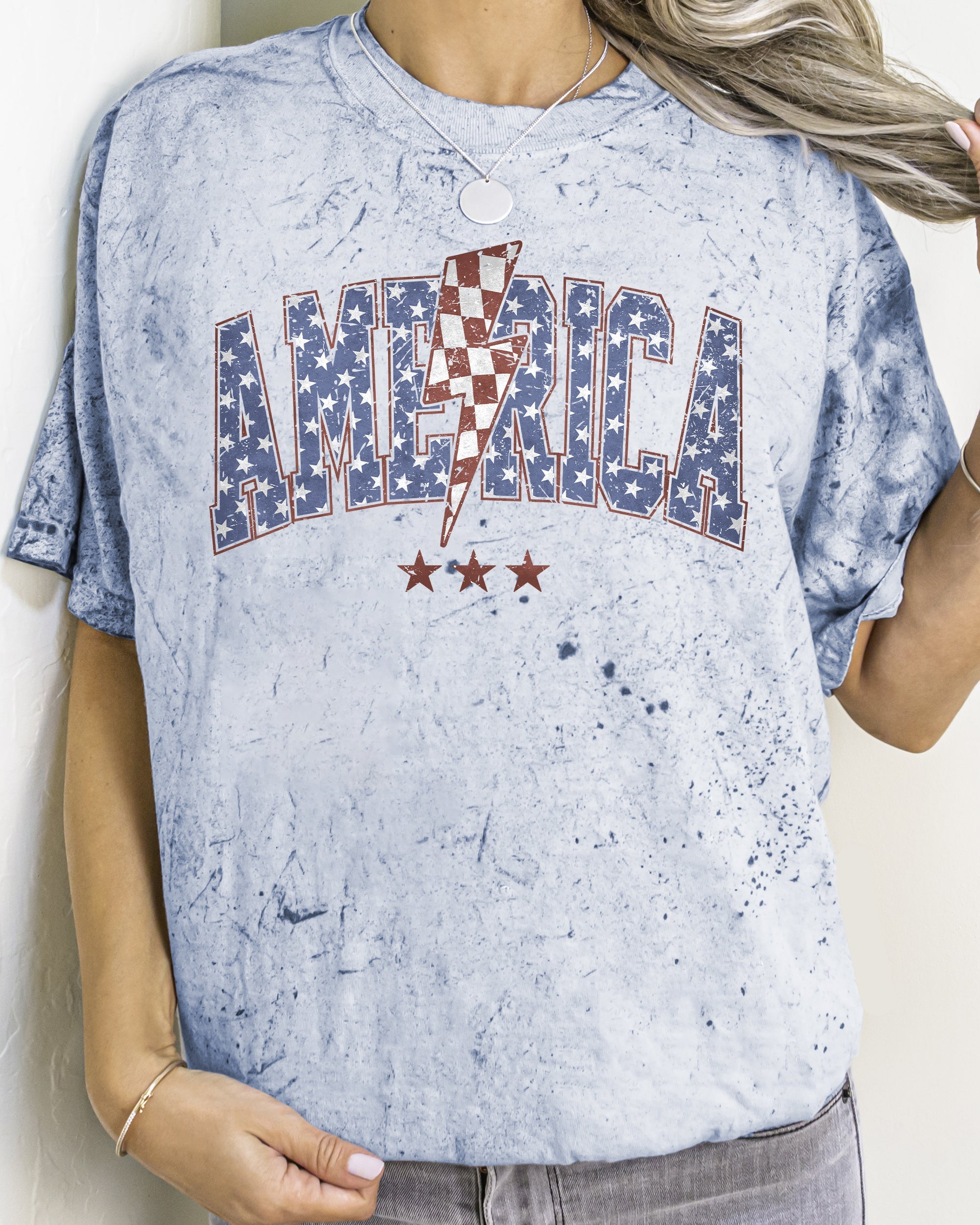 America, Retro, Lightening Bolt, USA, Patriotic, Independence Day, Fourth Of July, 4th Of July Color Blast, Comfort Colors Tshirt