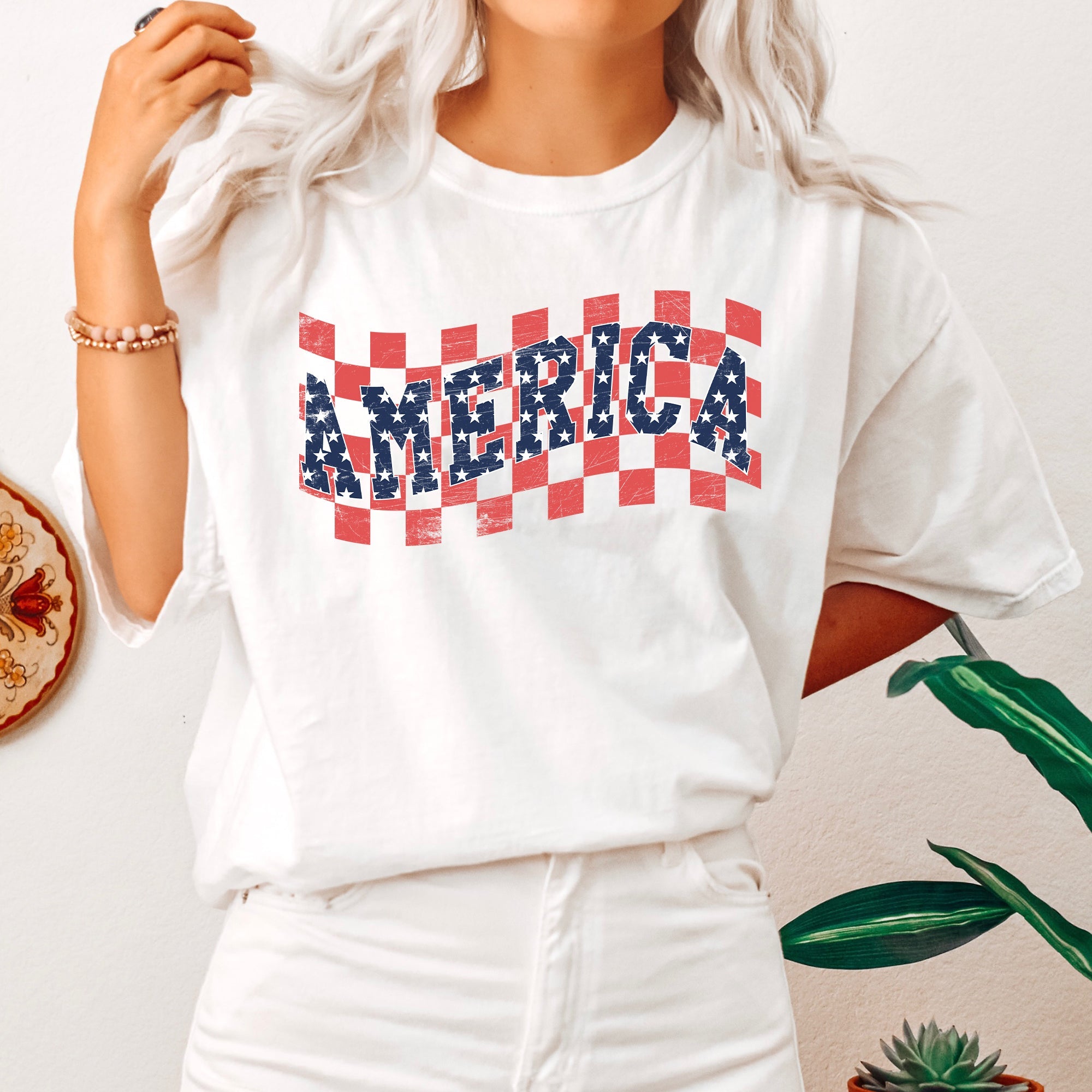 America, Retro, Patriotic, USA, Checkered, Vintage, Tshirt Comfort Colors T-Shirt
