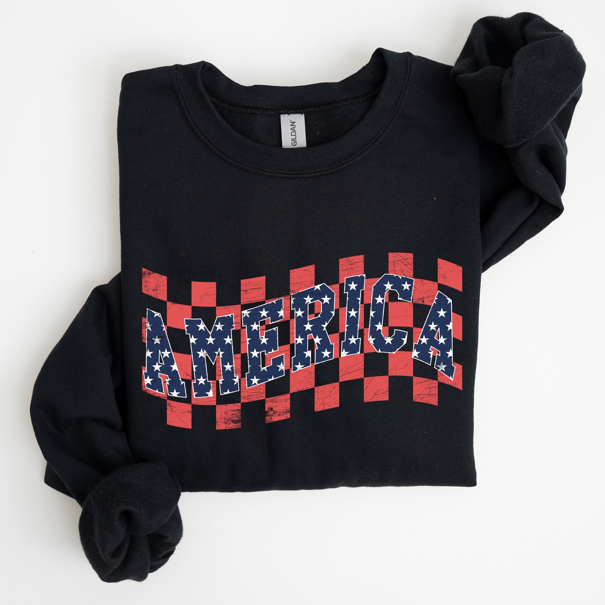 America, Retro, Patriotic USA Checkered,Vintage Sweatshirt