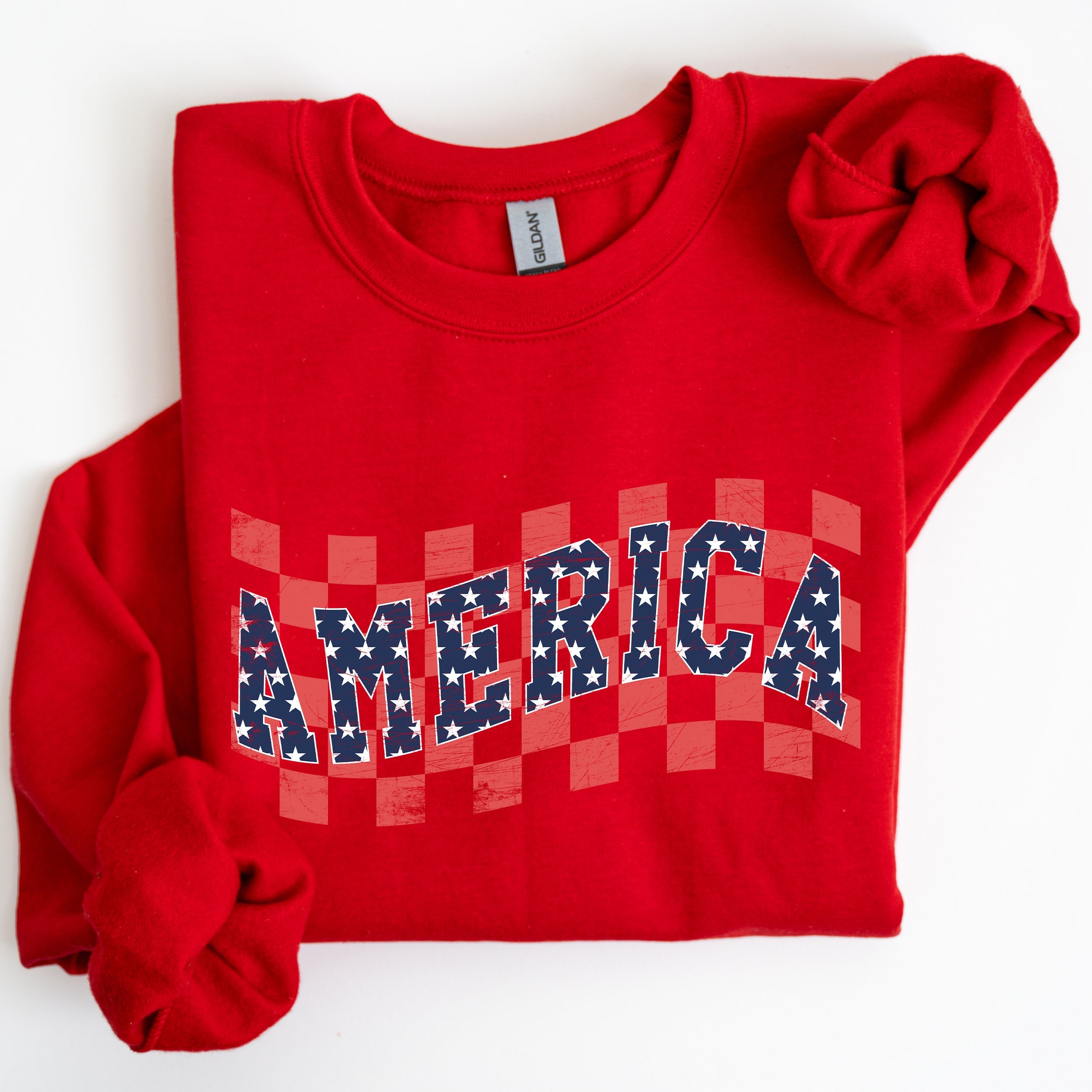 America, Retro, Patriotic USA Checkered,Vintage Sweatshirt