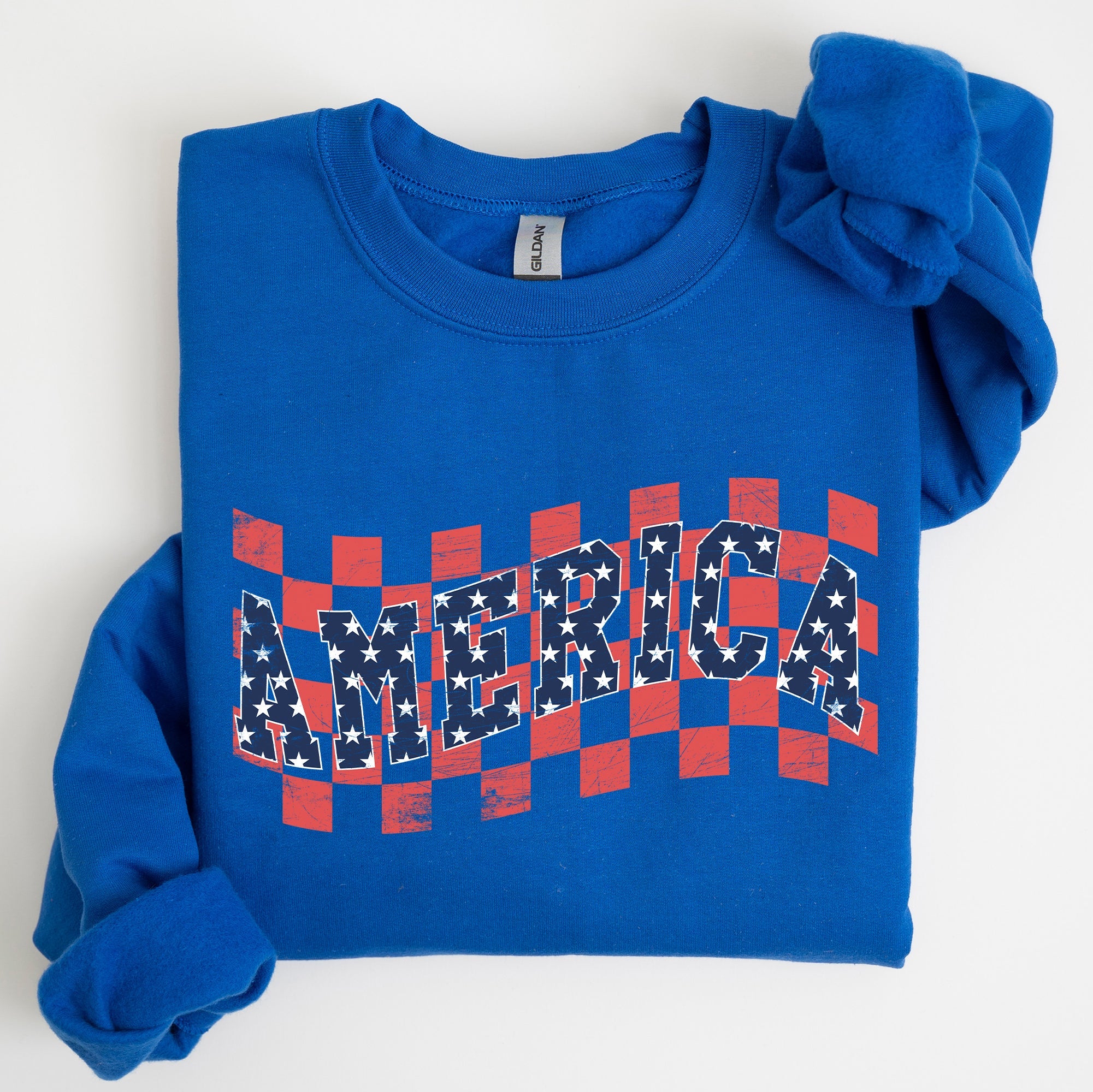 America, Retro, Patriotic USA Checkered,Vintage Sweatshirt