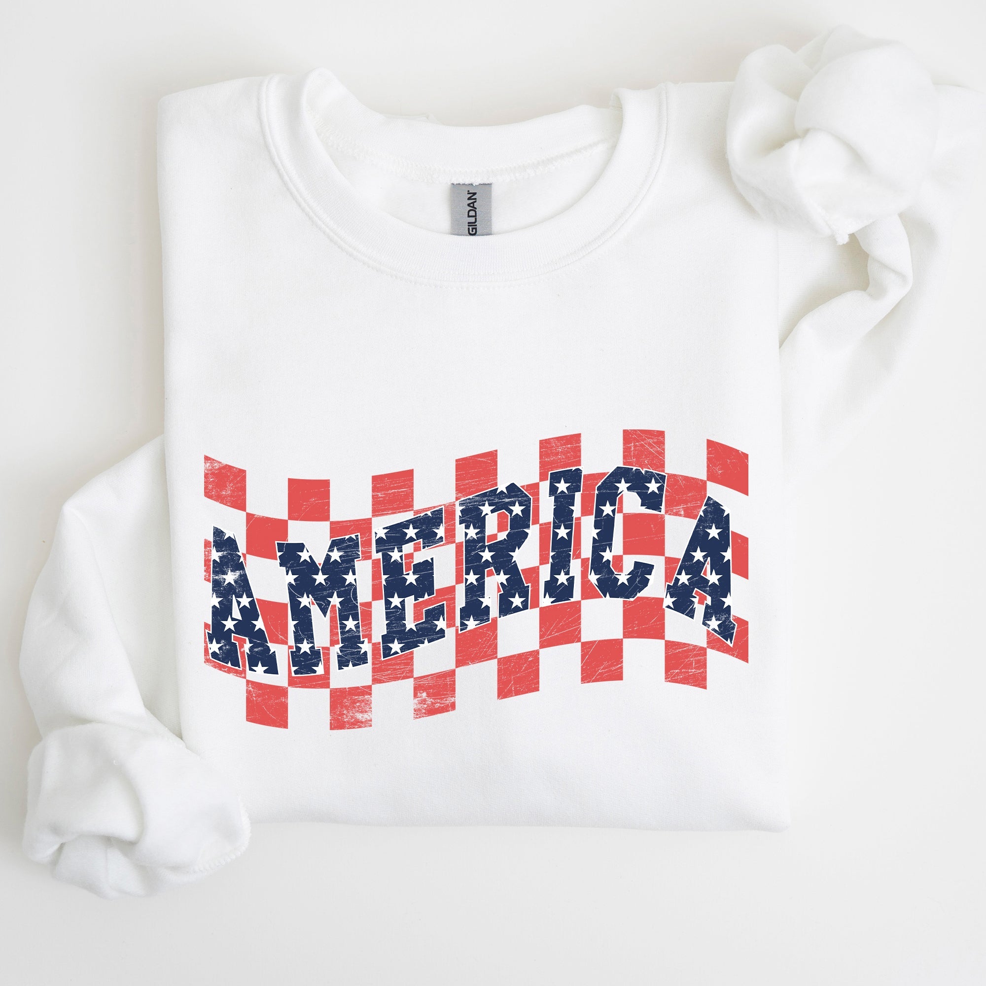 America, Retro, Patriotic USA Checkered,Vintage Sweatshirt