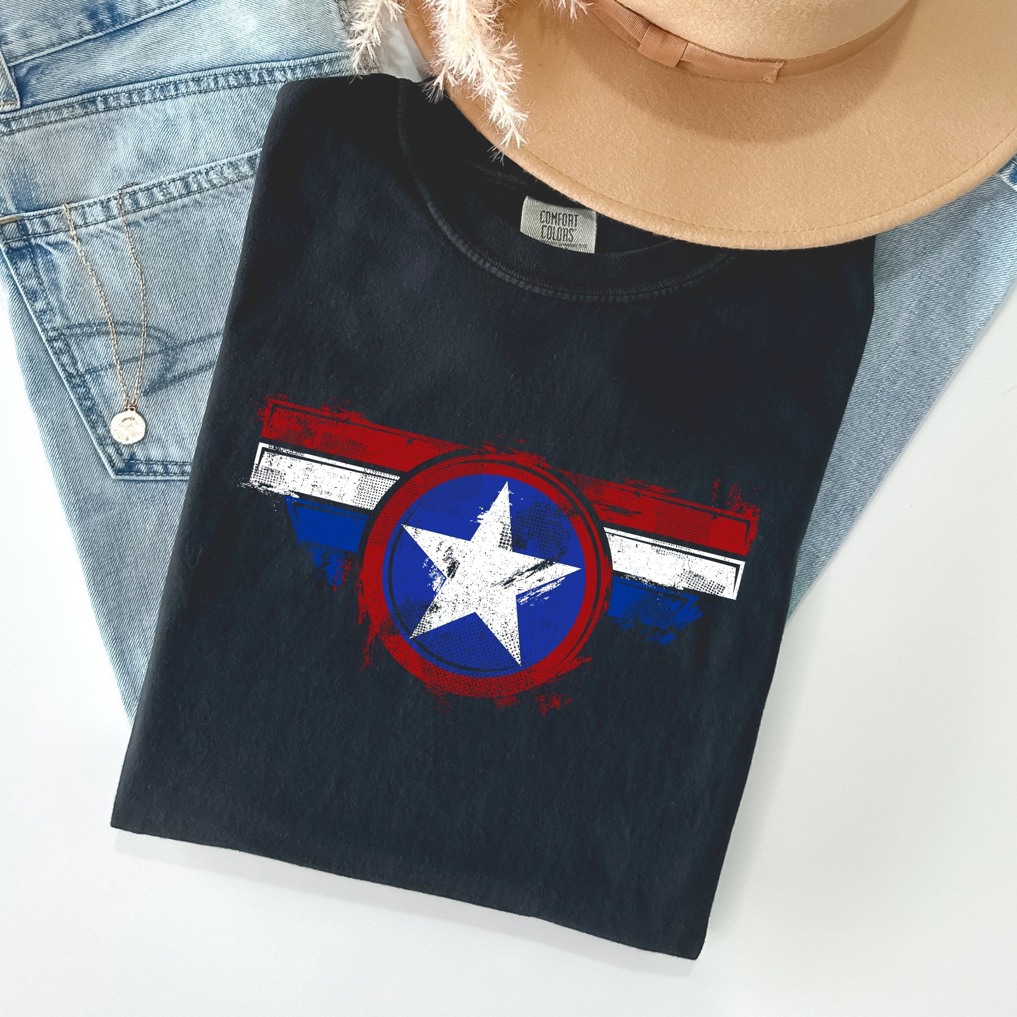 America, Super Hero, Flag, Patriotic, 4th of July Tshirt Comfort Colors T-Shirt