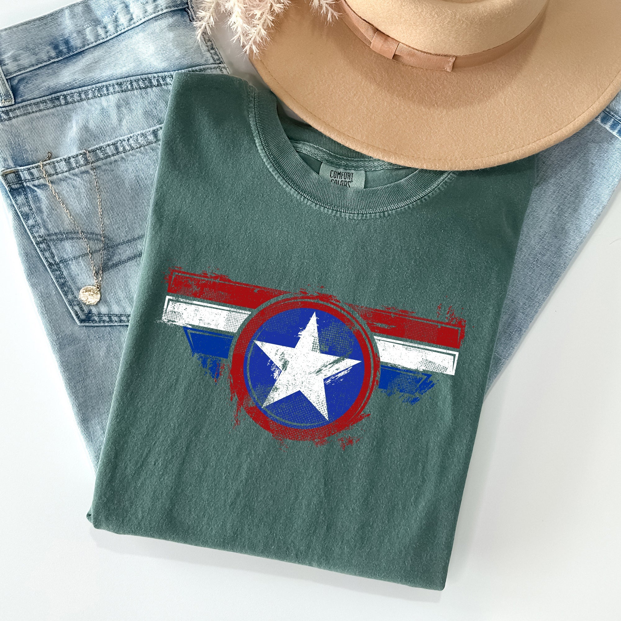 America, Super Hero, Flag, Patriotic, 4th of July Tshirt Comfort Colors T-Shirt