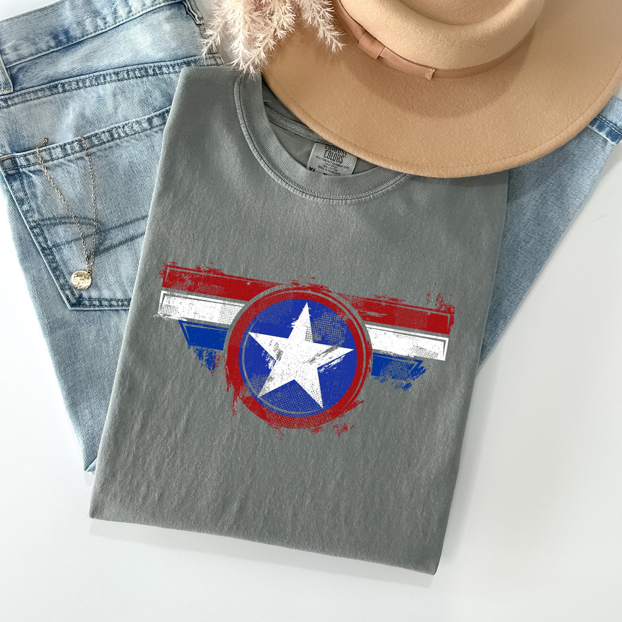 America, Super Hero, Flag, Patriotic, 4th of July Tshirt Comfort Colors T-Shirt