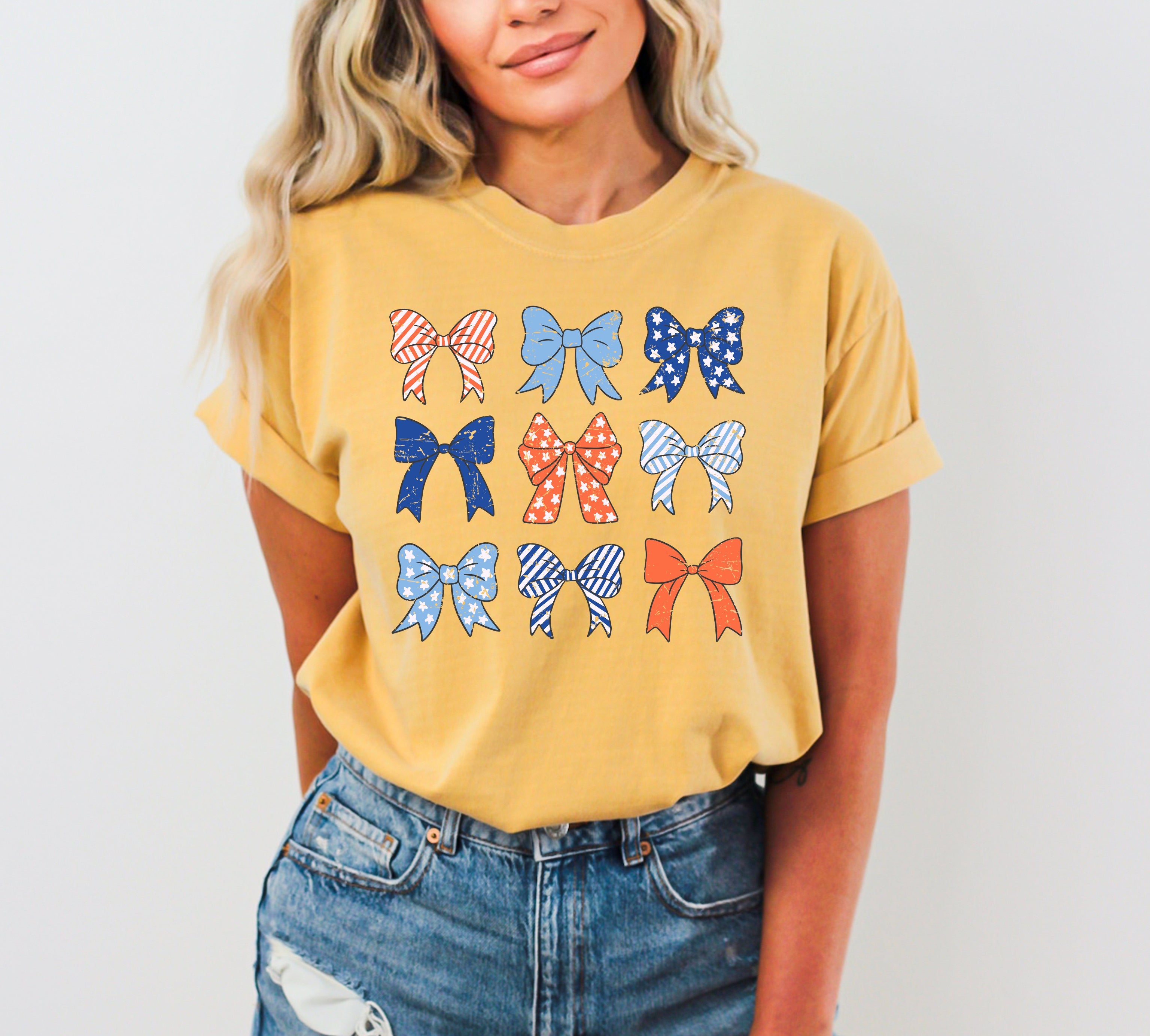 American Bows, Ribbon, Stars and Stripes, Coquette, USA, Independence, Day, Retro, Vintage, Tshirt Comfort Colors T-Shirt