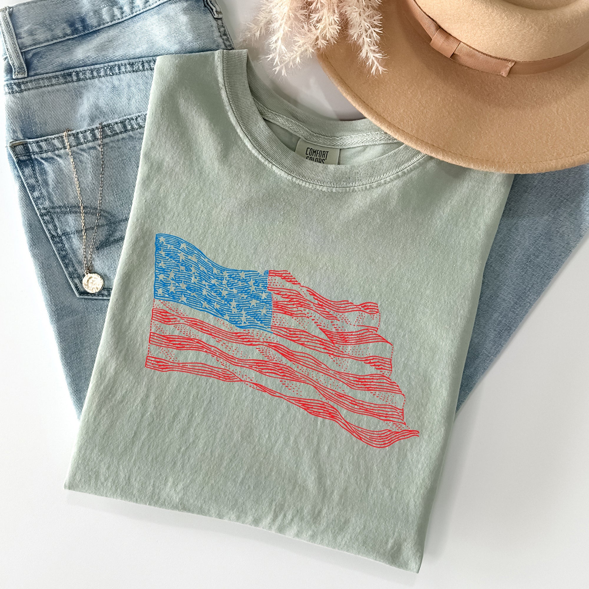 American Flag Illustration, Patriotic, 4th of July Tshirt Comfort Colors T-Shirt