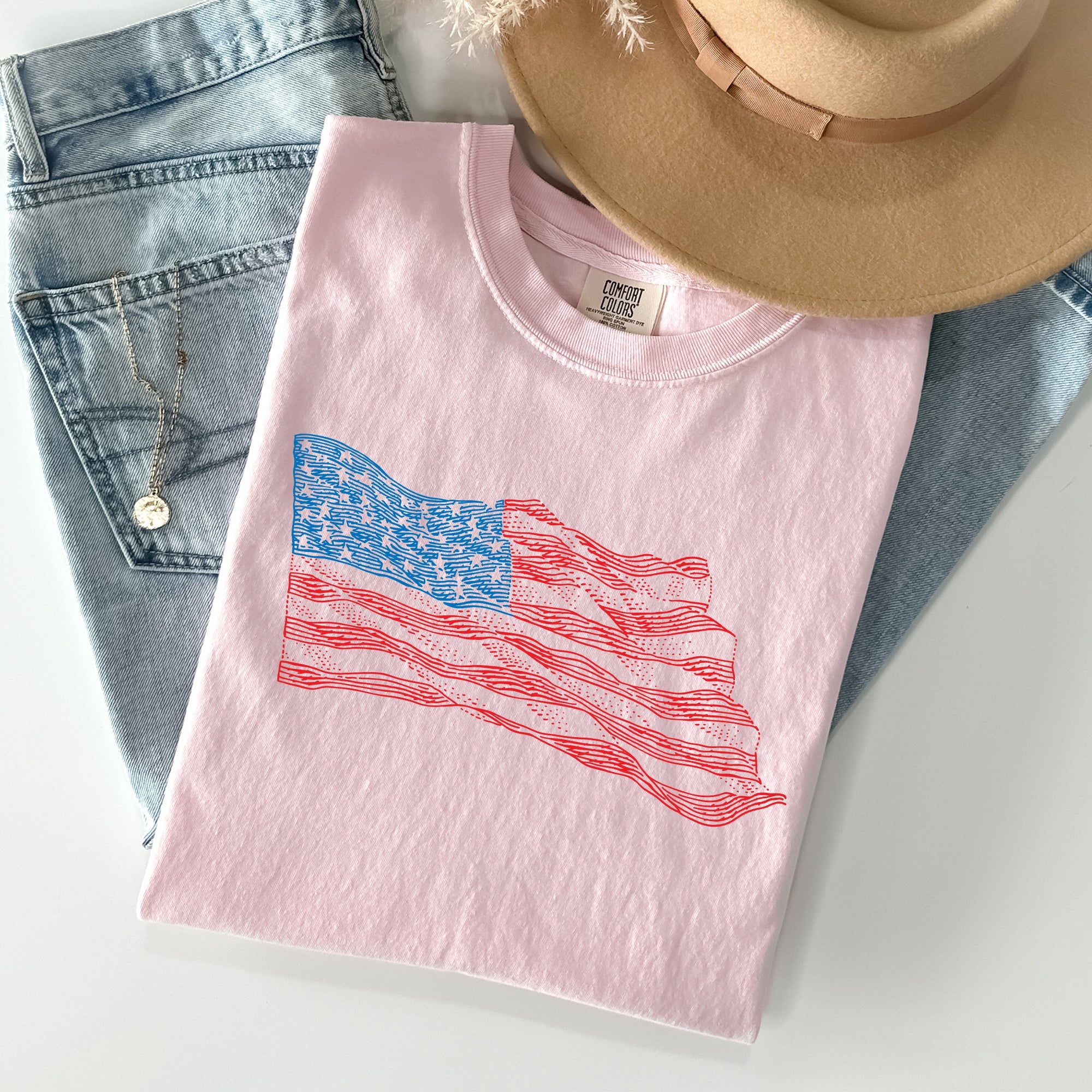 American Flag Illustration, Patriotic, 4th of July Tshirt Comfort Colors T-Shirt
