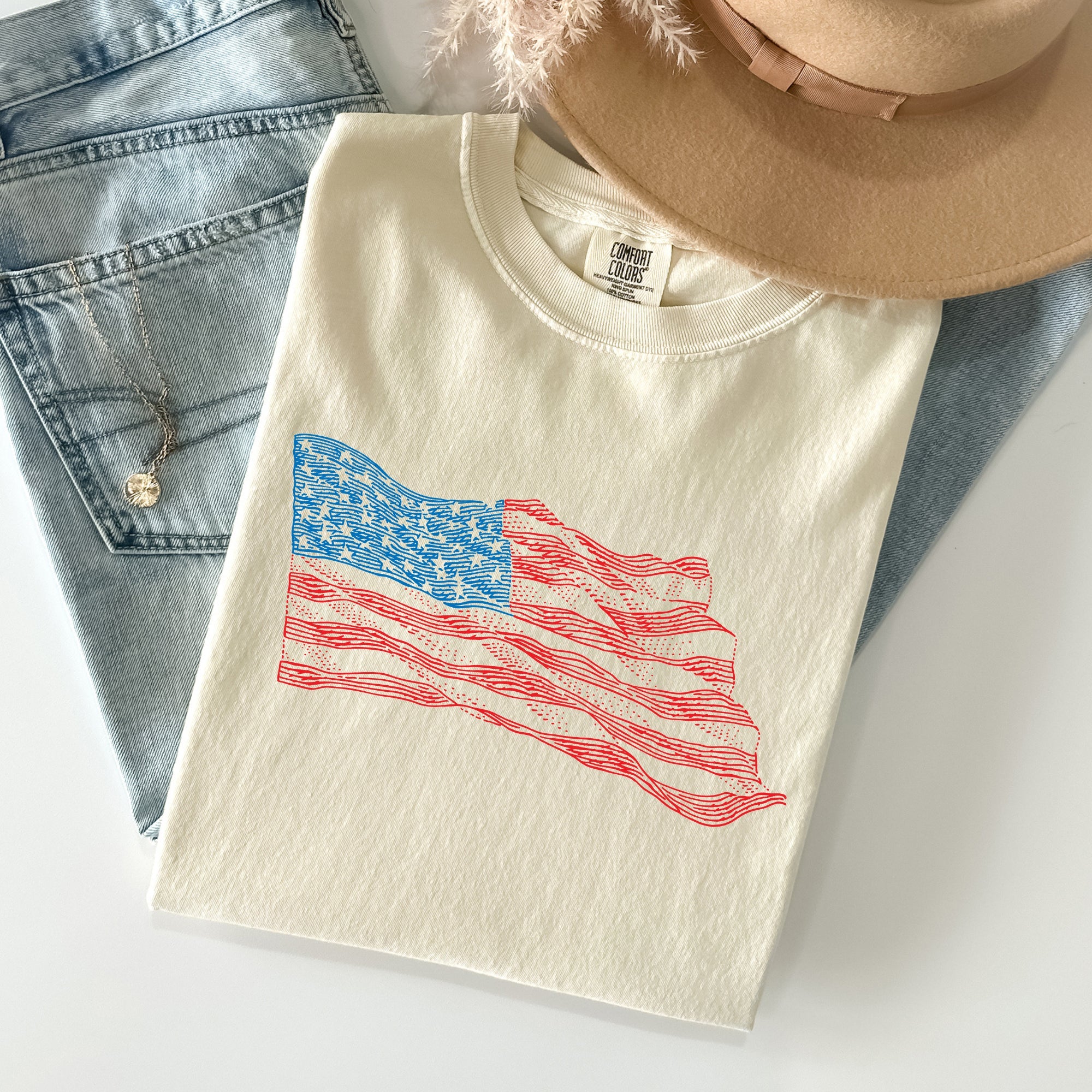 American Flag Illustration, Patriotic, 4th of July Tshirt Comfort Colors T-Shirt