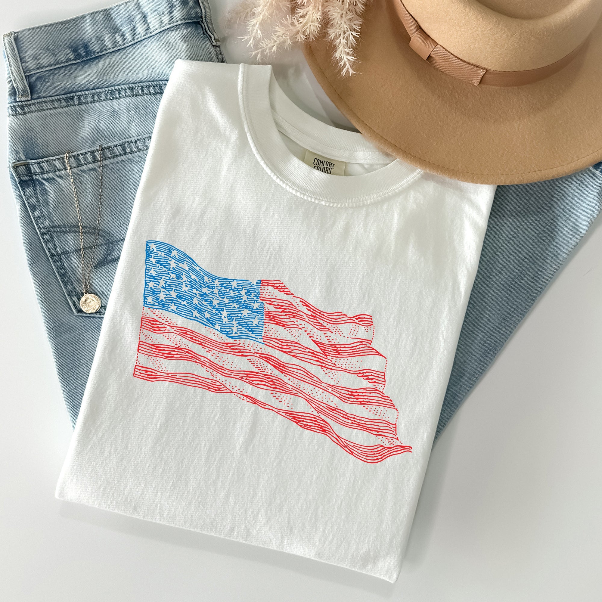 American Flag Illustration, Patriotic, 4th of July Tshirt Comfort Colors T-Shirt