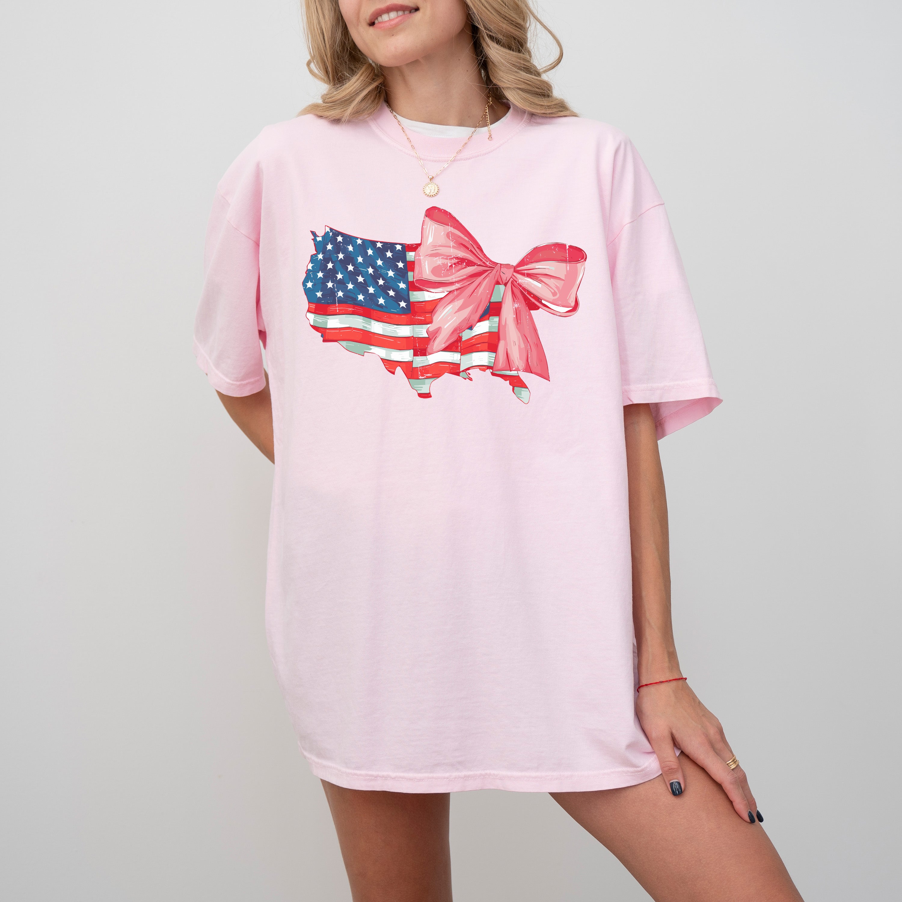 American Flag, Bow, Ribbon, Coquette, USA, Independence, Day, Retro, Vintage, Tshirt Comfort Colors T-Shirt