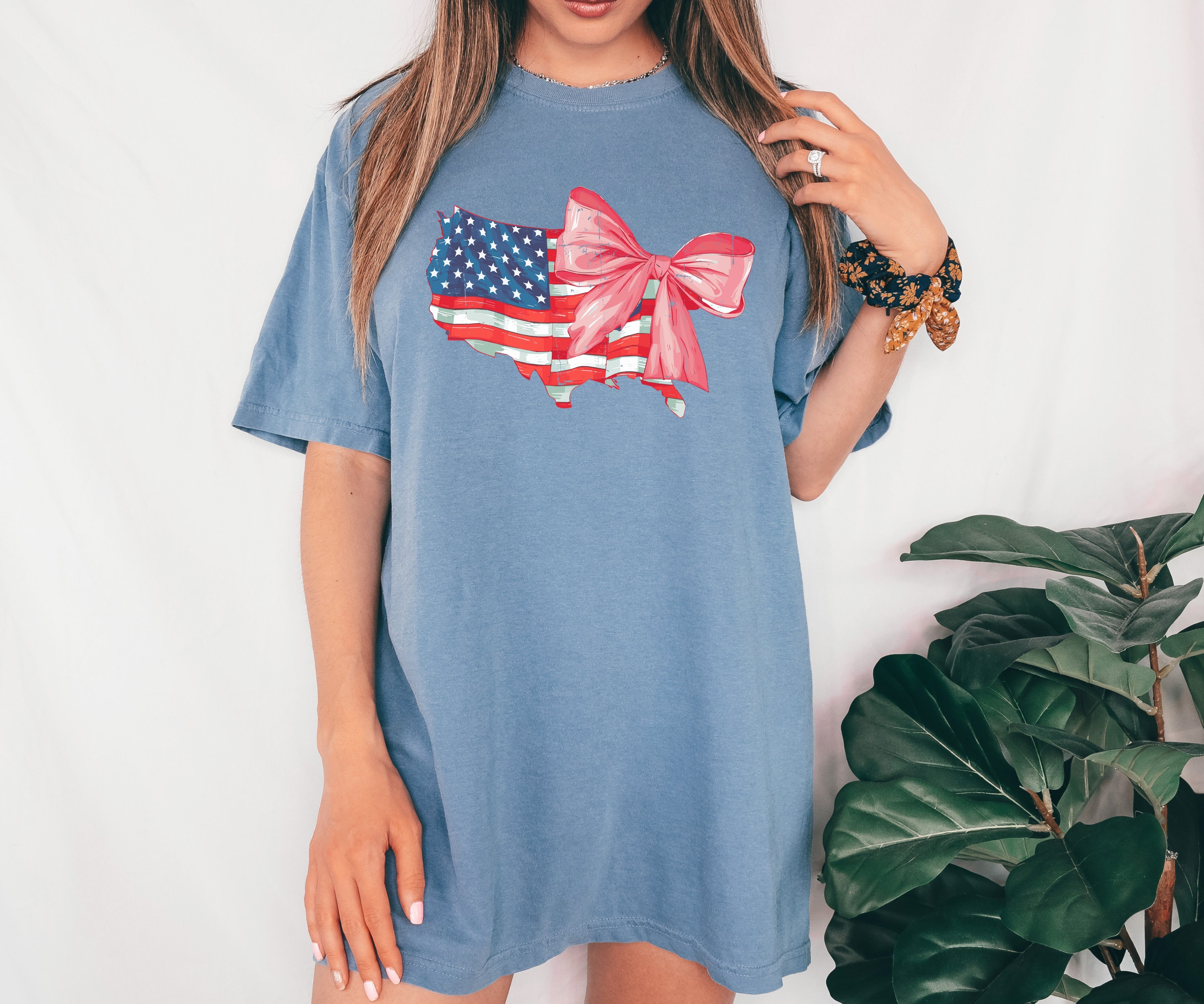 American Flag, Bow, Ribbon, Coquette, USA, Independence, Day, Retro, Vintage, Tshirt Comfort Colors T-Shirt