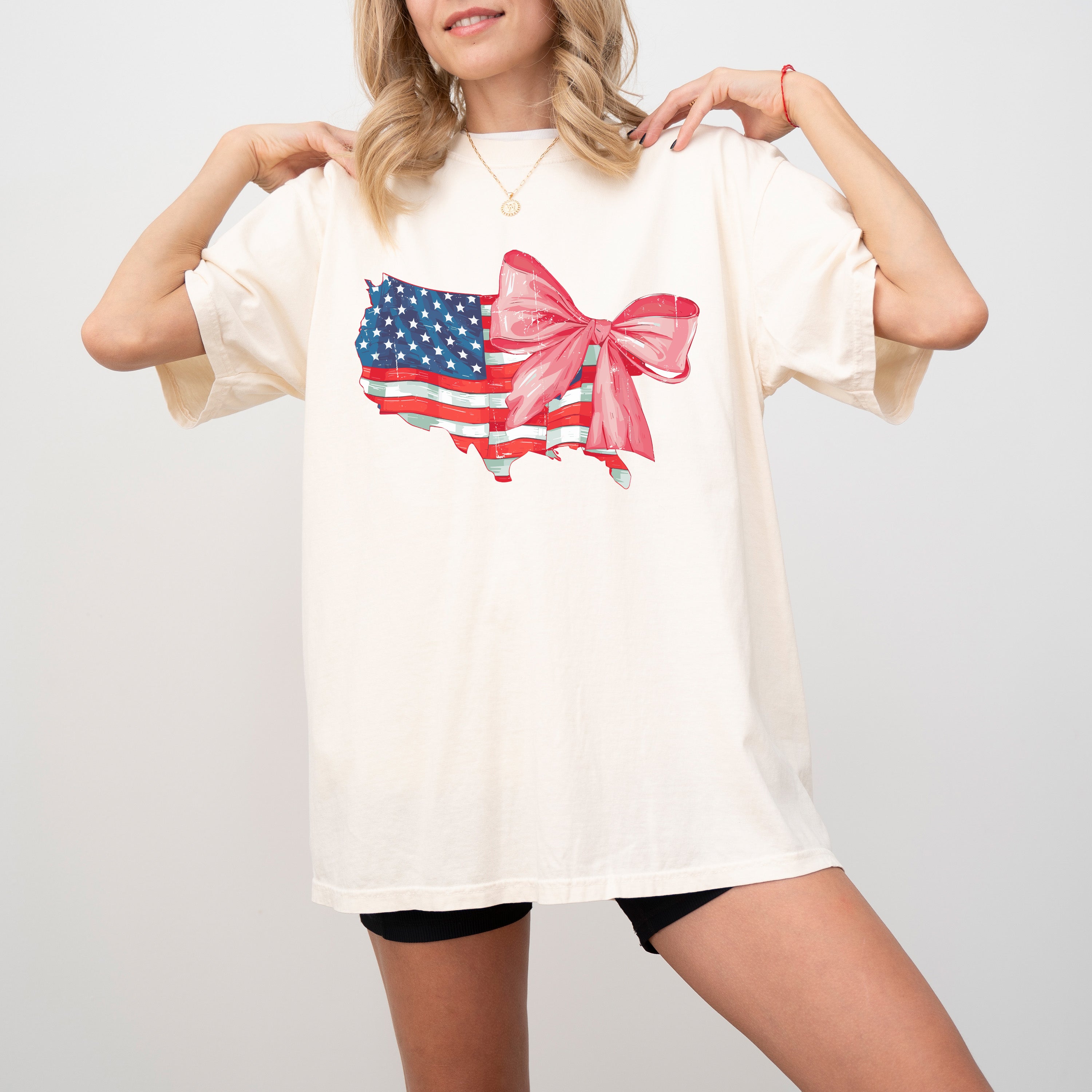 American Flag, Bow, Ribbon, Coquette, USA, Independence, Day, Retro, Vintage, Tshirt Comfort Colors T-Shirt