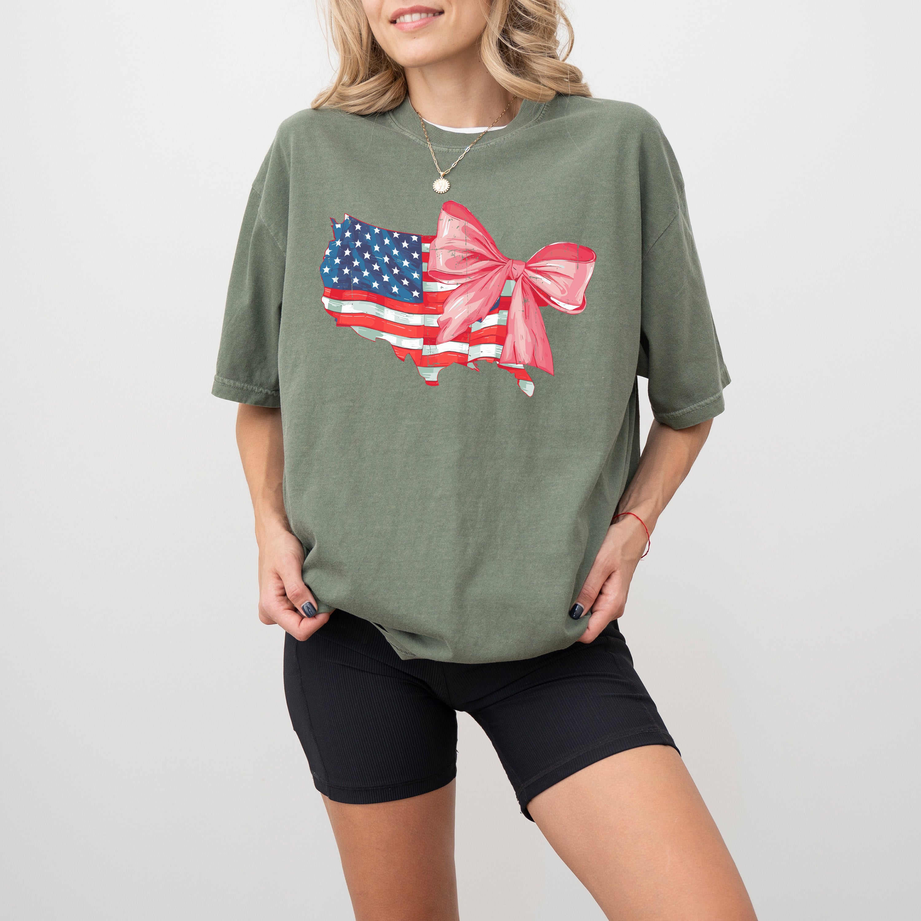 American Flag, Bow, Ribbon, Coquette, USA, Independence, Day, Retro, Vintage, Tshirt Comfort Colors T-Shirt
