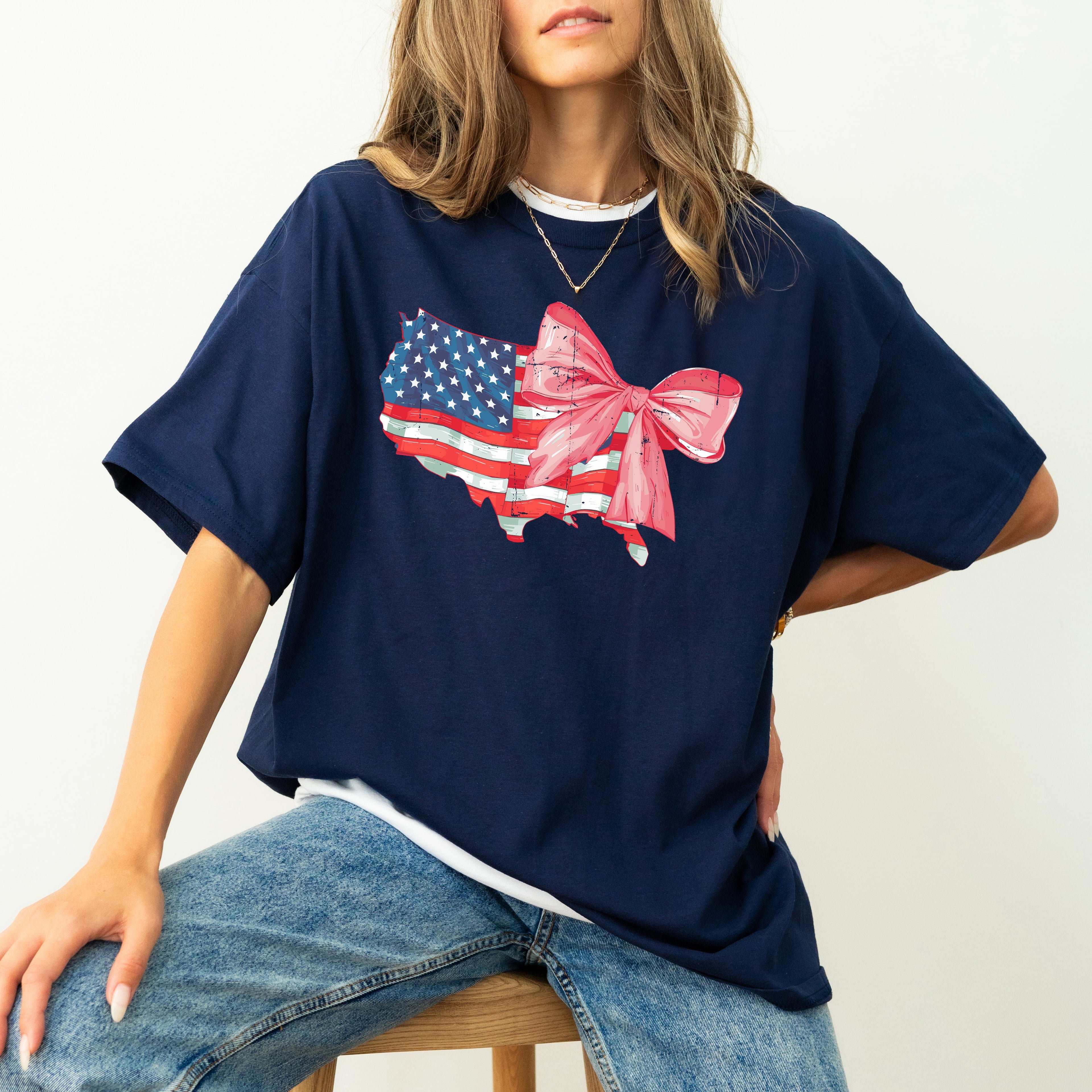 American Flag, Bow, Ribbon, Coquette, USA, Independence, Day, Retro, Vintage, Tshirt Comfort Colors T-Shirt