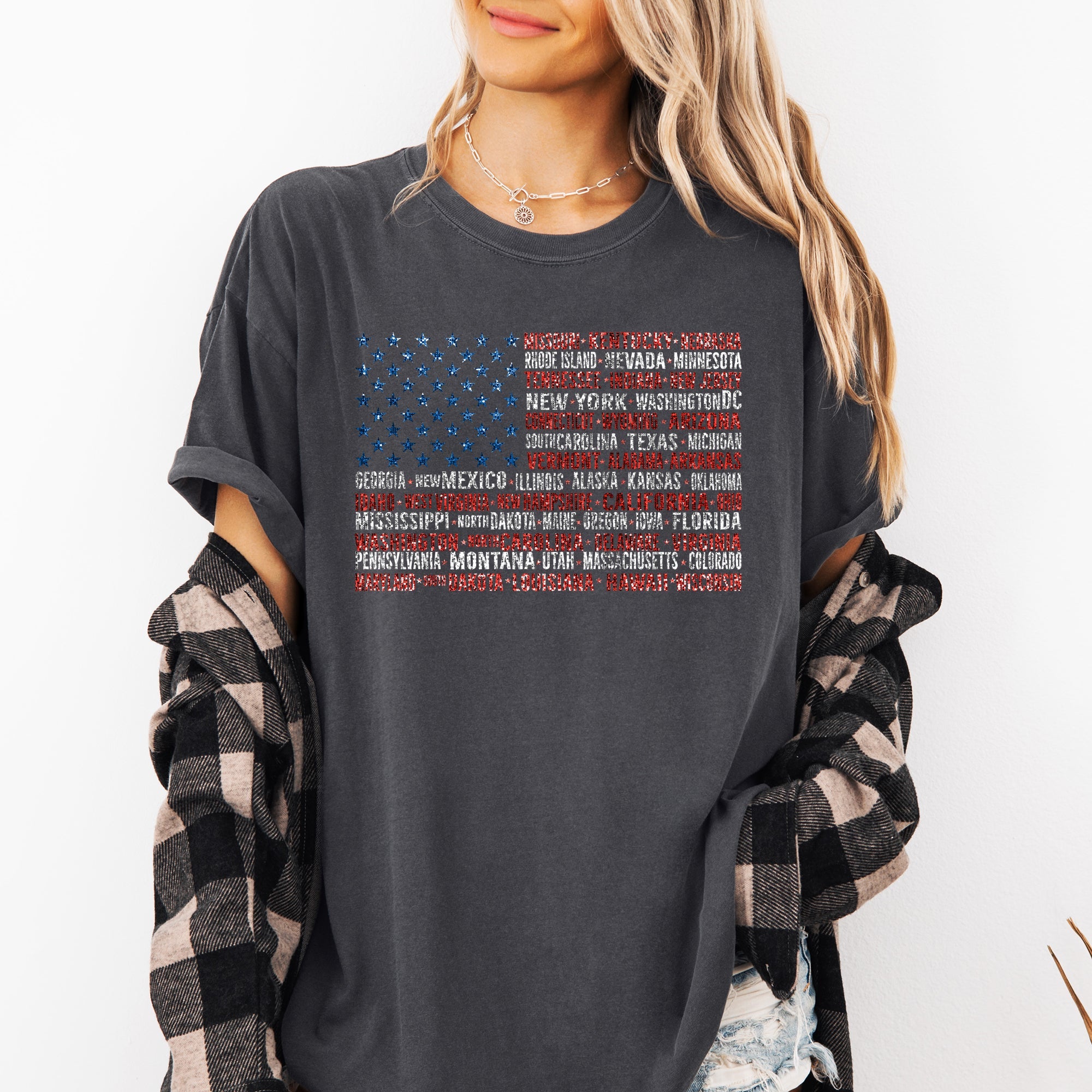 American Flag, States, USA, Patriotic, America, 4th of July Tshirt Comfort Colors T-Shirt