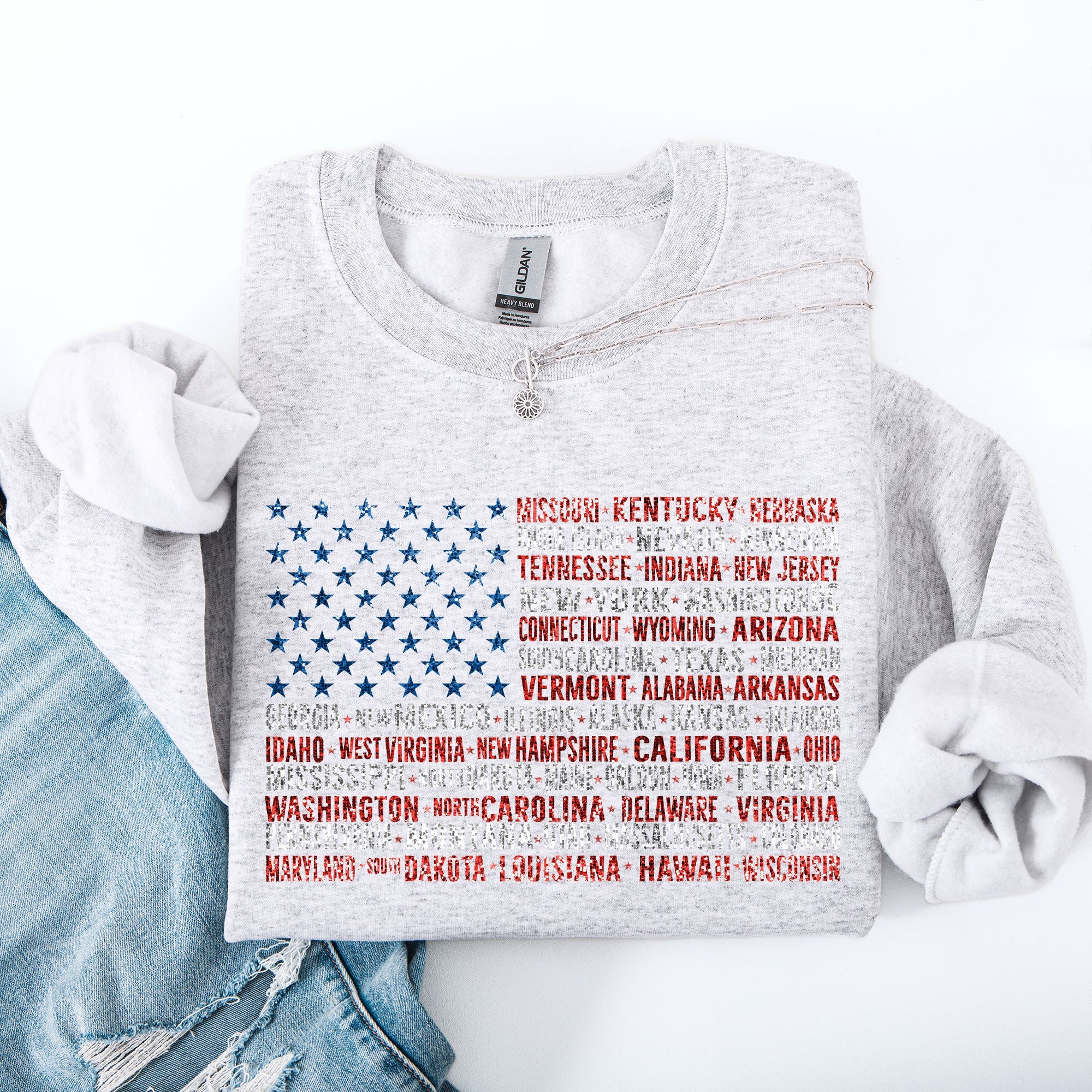 American Flag, States, USA, Patriotic, America, 4th of July Sweatshirt