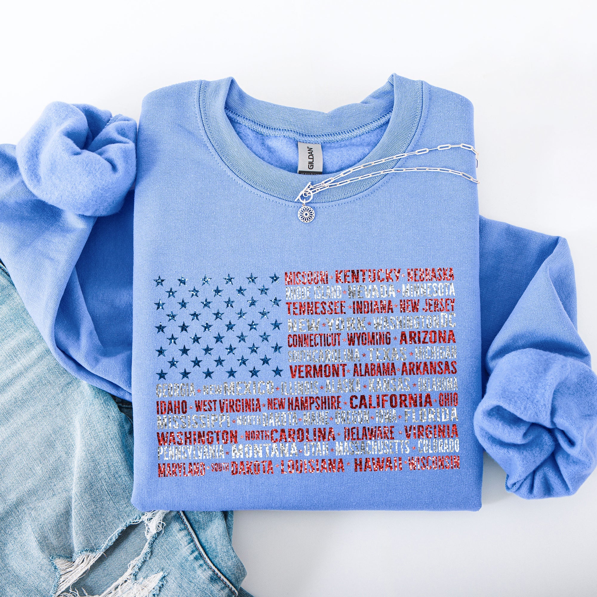 American Flag, States, USA, Patriotic, America, 4th of July Sweatshirt