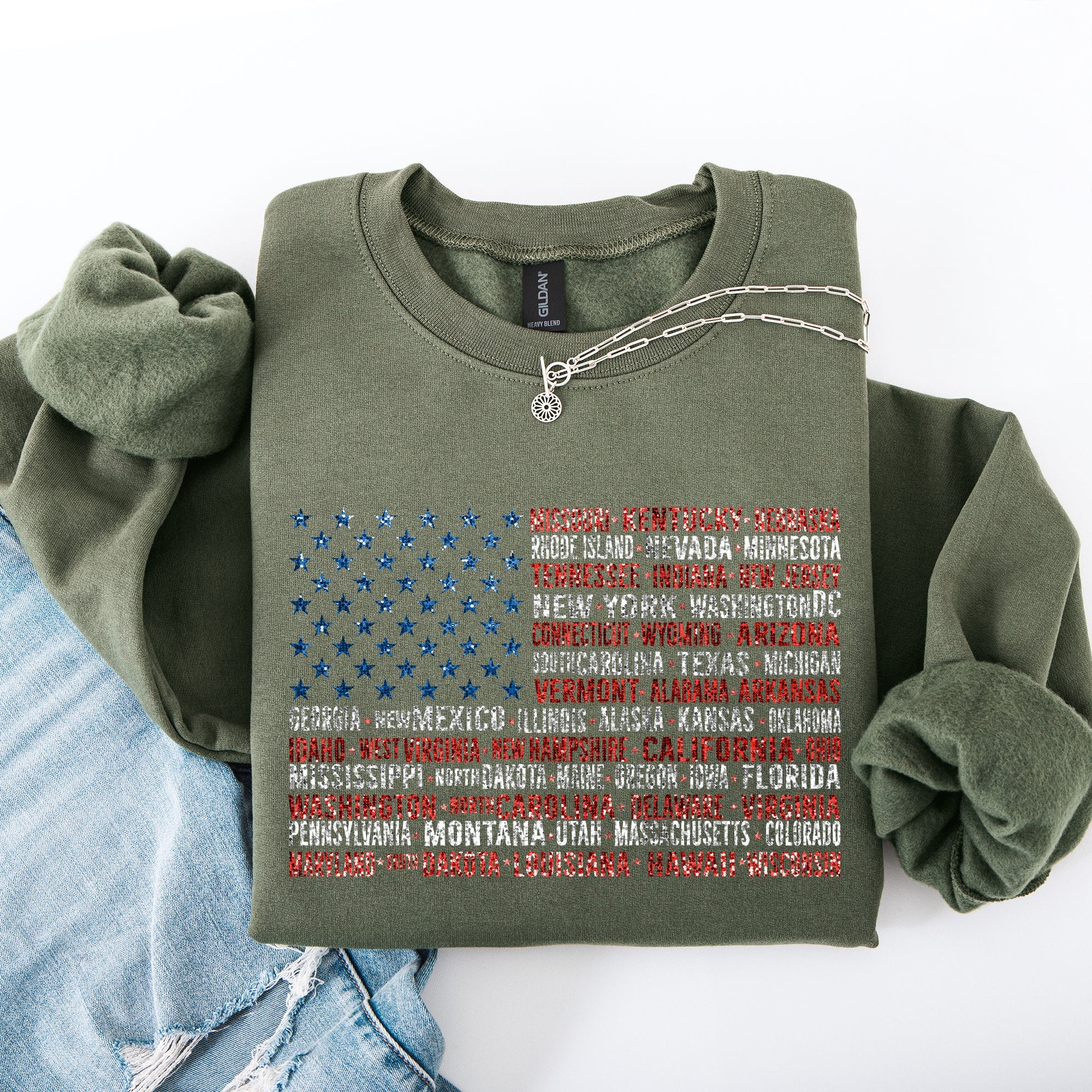 American Flag, States, USA, Patriotic, America, 4th of July Sweatshirt