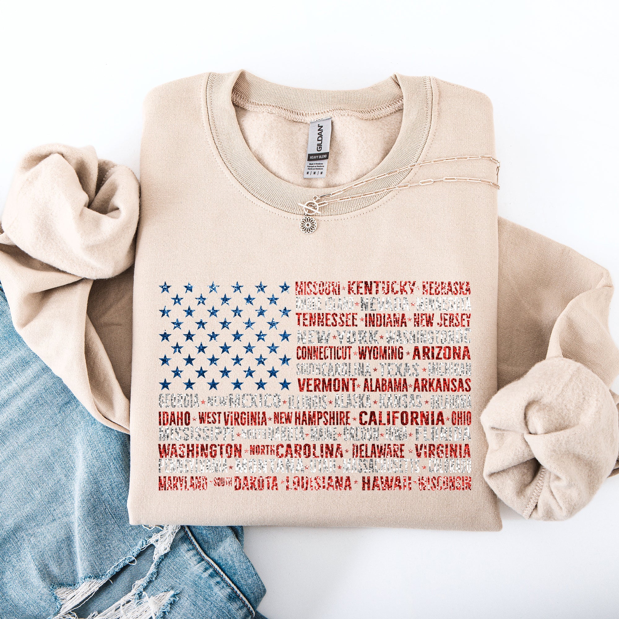 American Flag, States, USA, Patriotic, America, 4th of July Sweatshirt