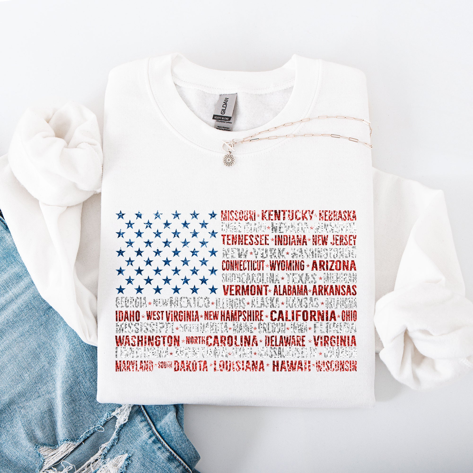 American Flag, States, USA, Patriotic, America, 4th of July Sweatshirt