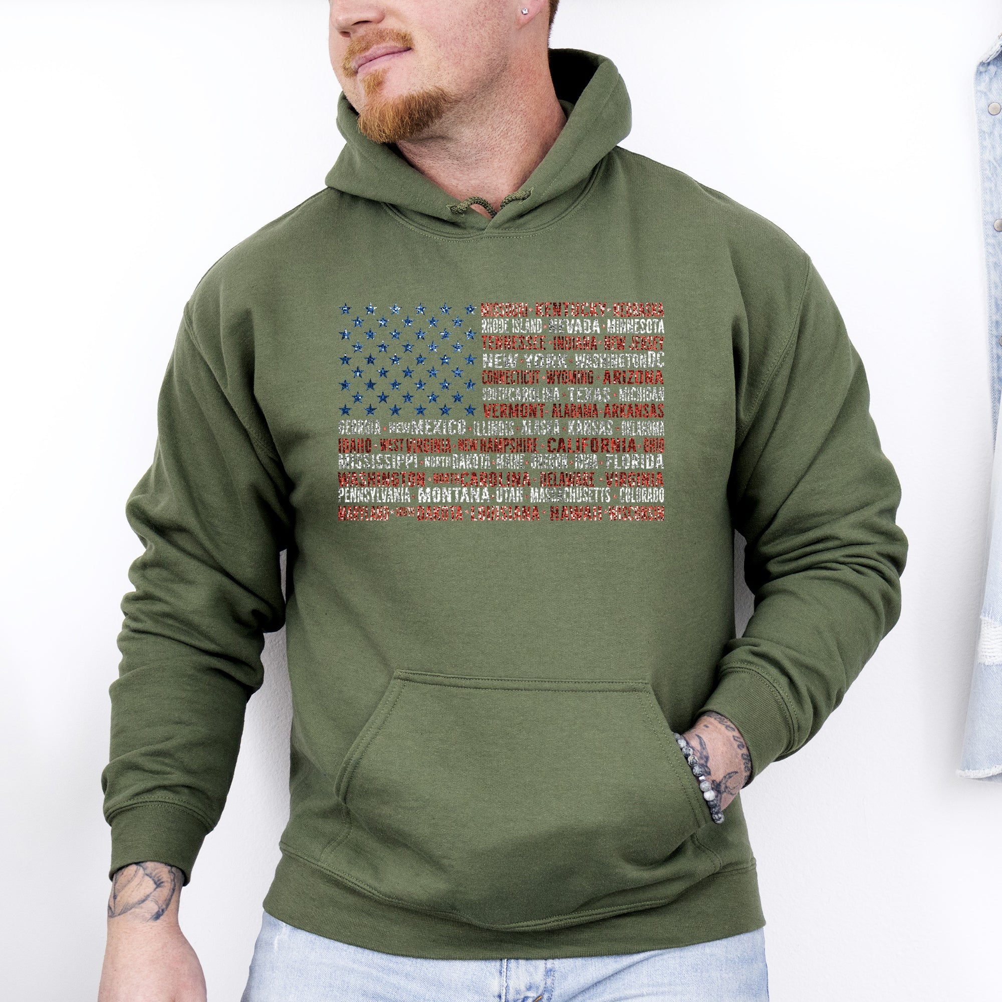 American Flag, States, USA, Patriotic, America, 4th of July Hoodie, Hooded Sweatshirt