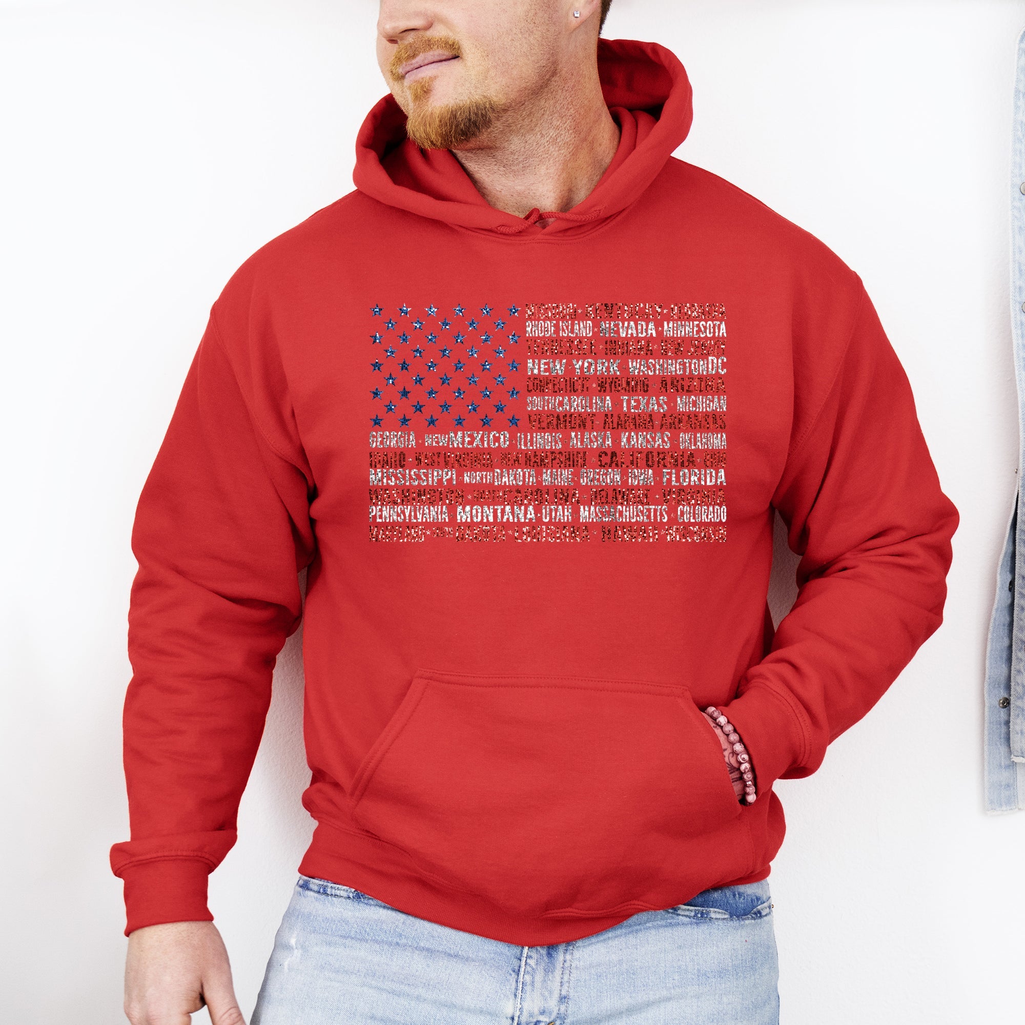 American Flag, States, USA, Patriotic, America, 4th of July Hoodie, Hooded Sweatshirt