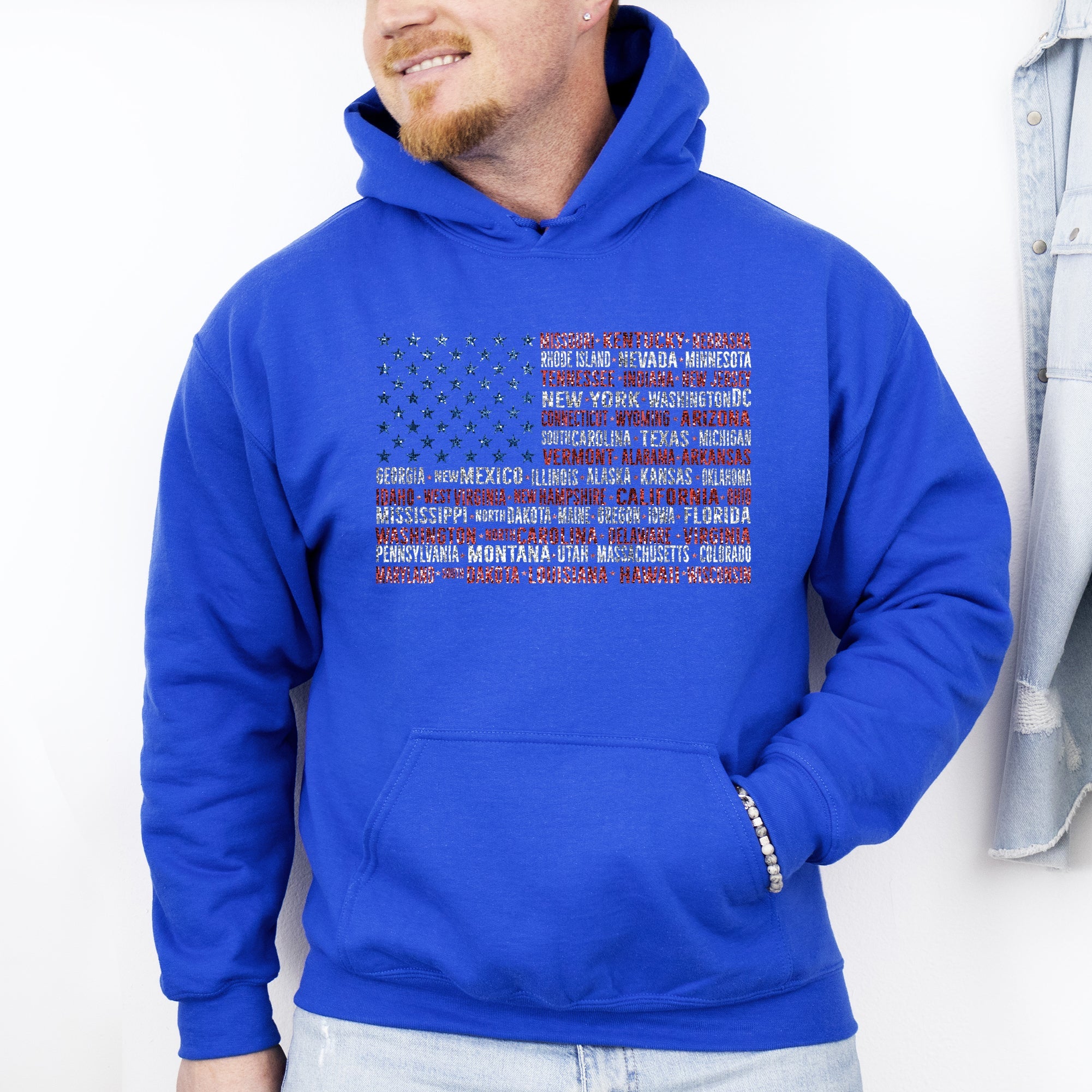 American Flag, States, USA, Patriotic, America, 4th of July Hoodie, Hooded Sweatshirt