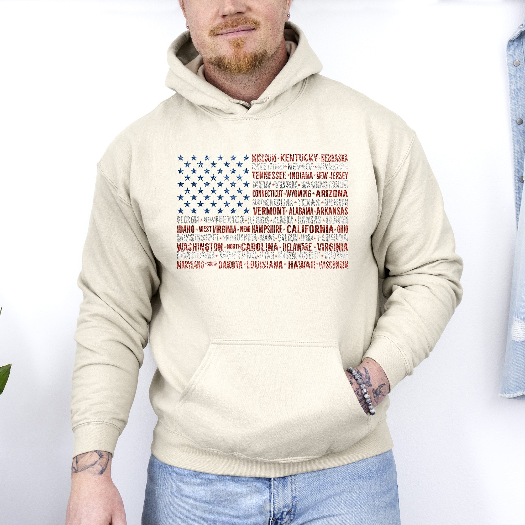American Flag, States, USA, Patriotic, America, 4th of July Hoodie, Hooded Sweatshirt