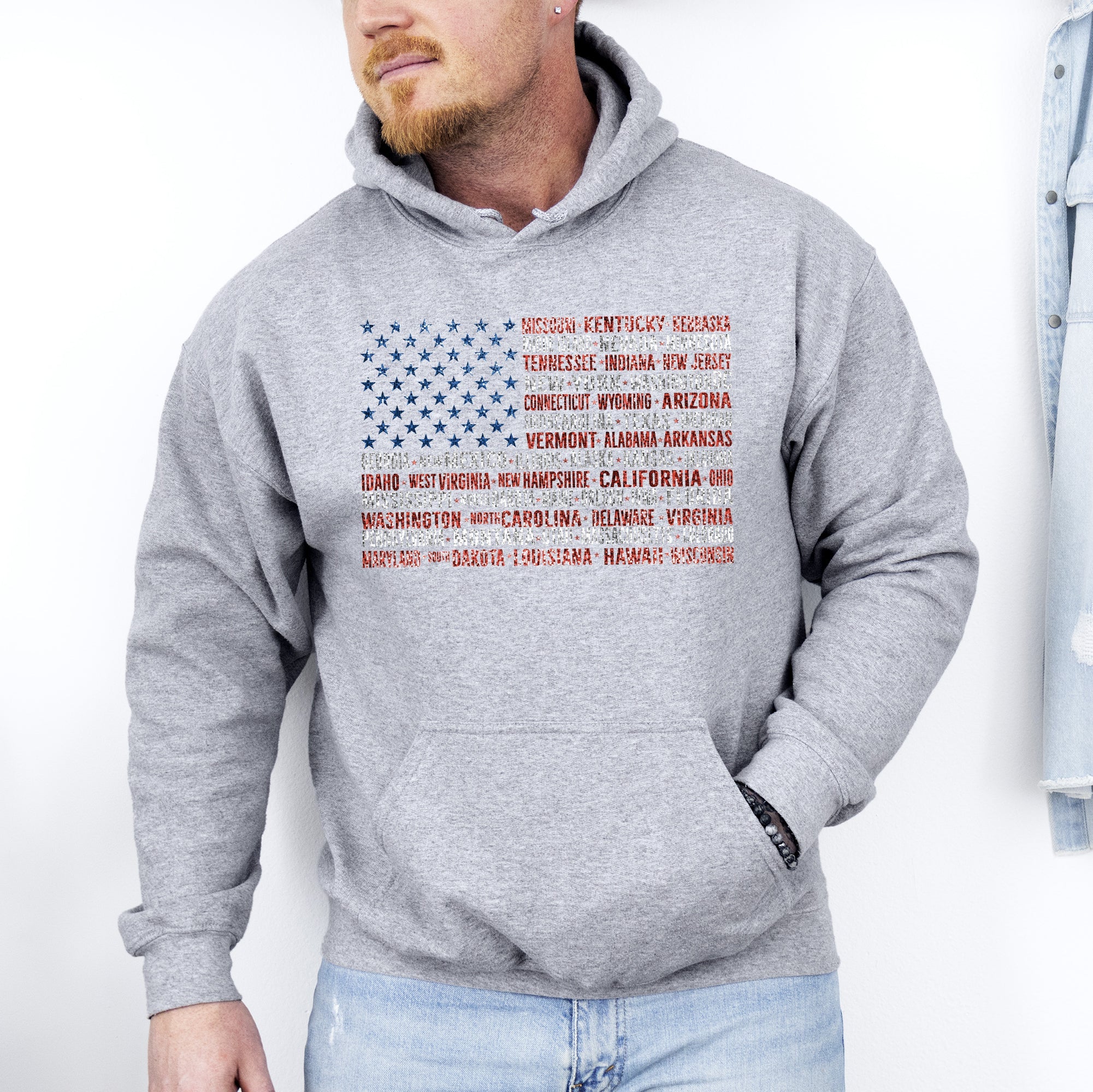 American Flag, States, USA, Patriotic, America, 4th of July Hoodie, Hooded Sweatshirt