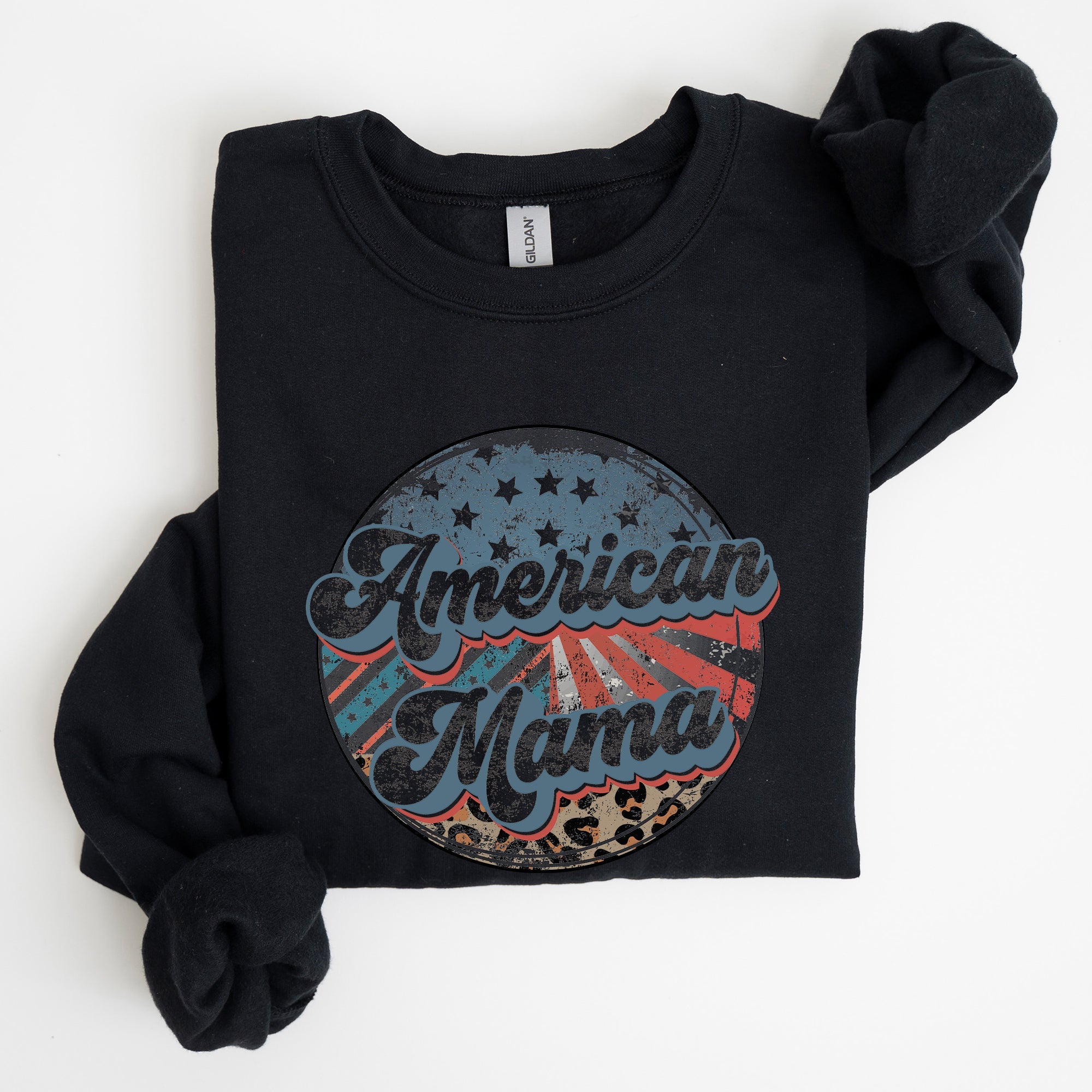 American Mama Leopard Print Patriotic 4th of July Sweatshirt