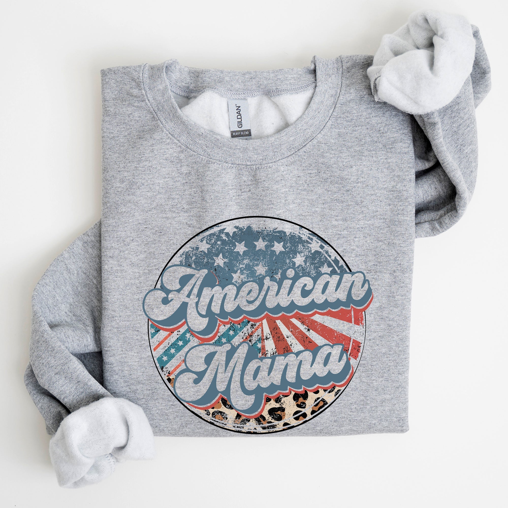 American Mama Leopard Print Patriotic 4th of July Sweatshirt