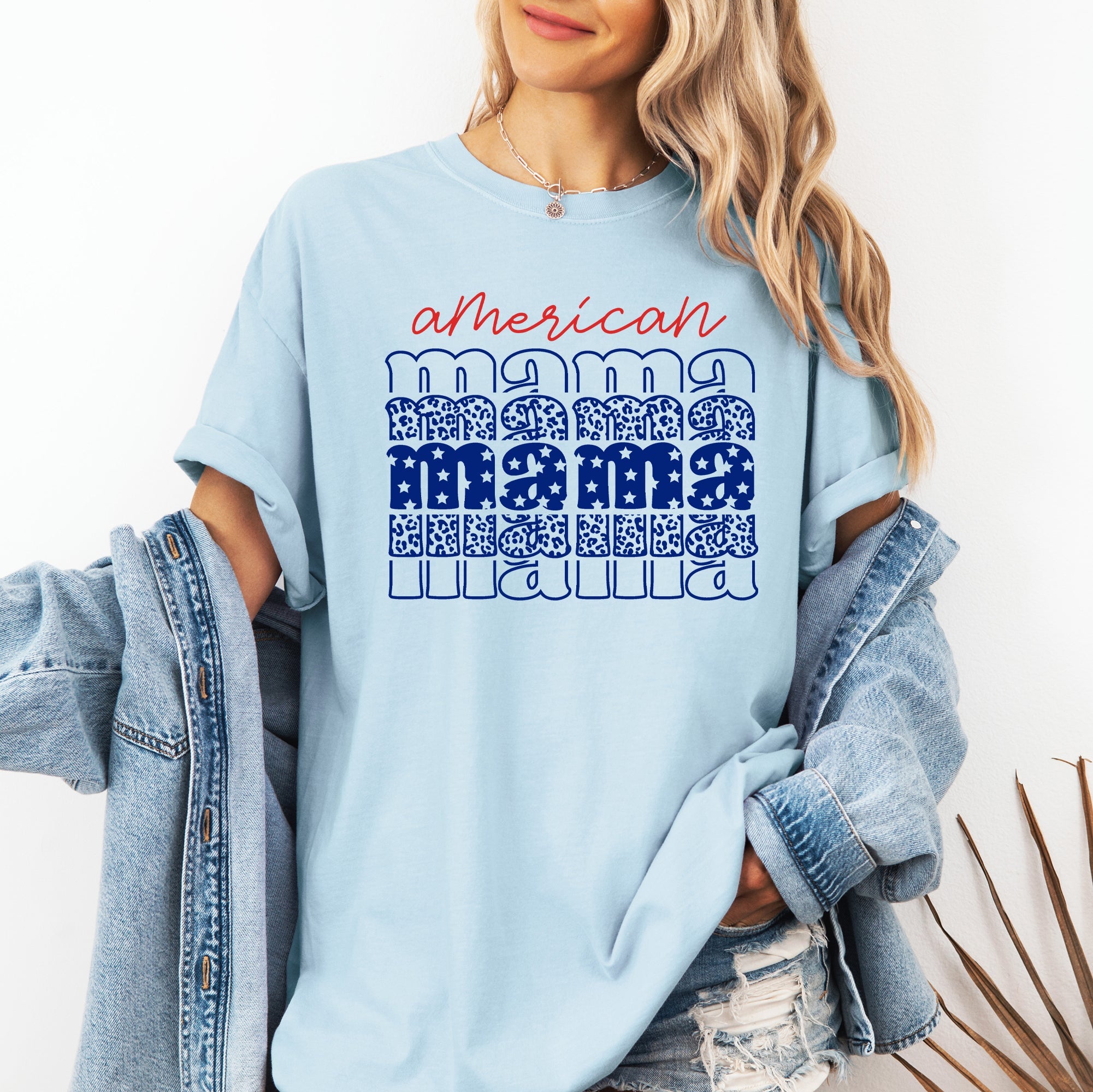 American Mama, Retro, Patriotic, Stars, Leopard, 4th of July Tshirt Comfort Colors T-Shirt