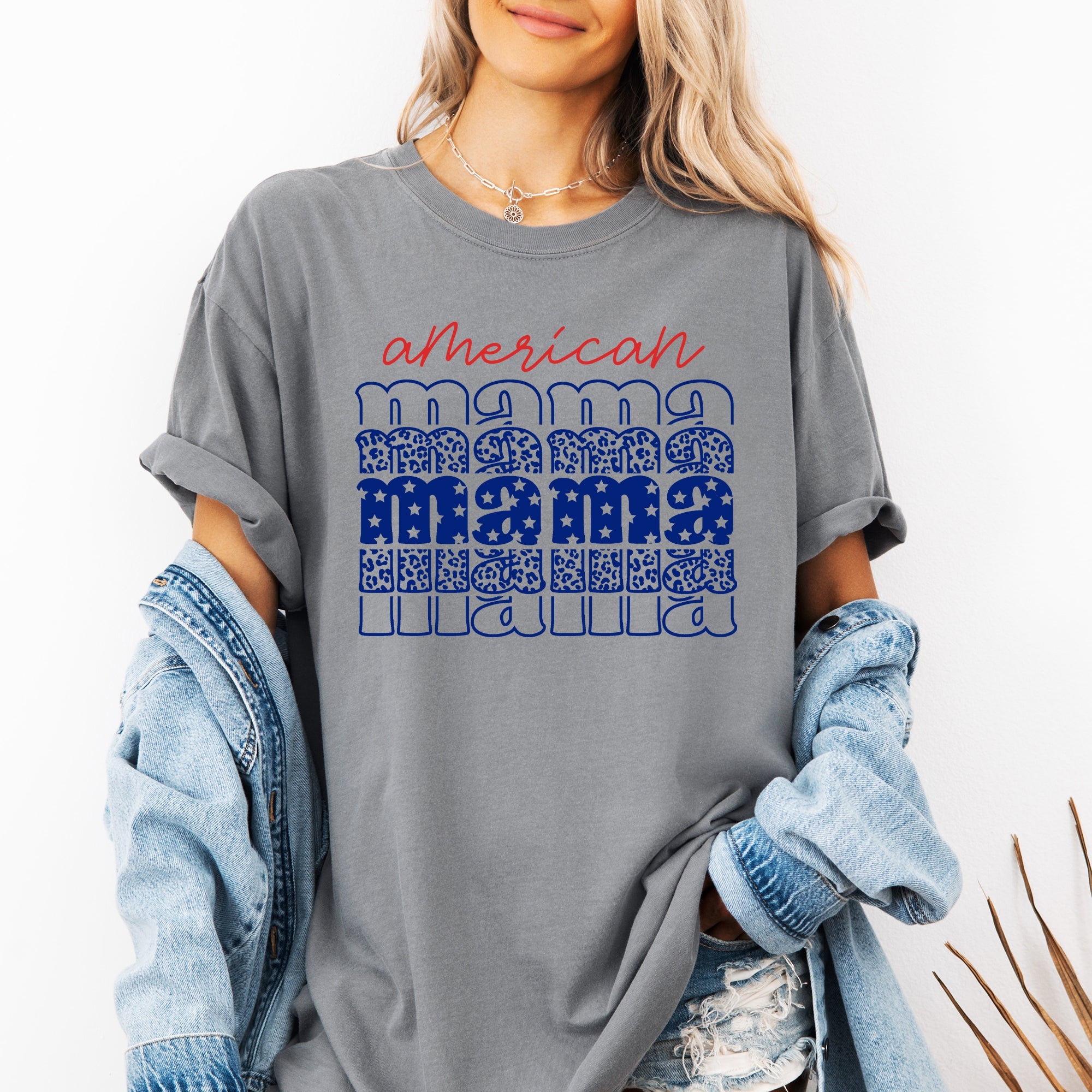 American Mama, Retro, Patriotic, Stars, Leopard, 4th of July Tshirt Comfort Colors T-Shirt