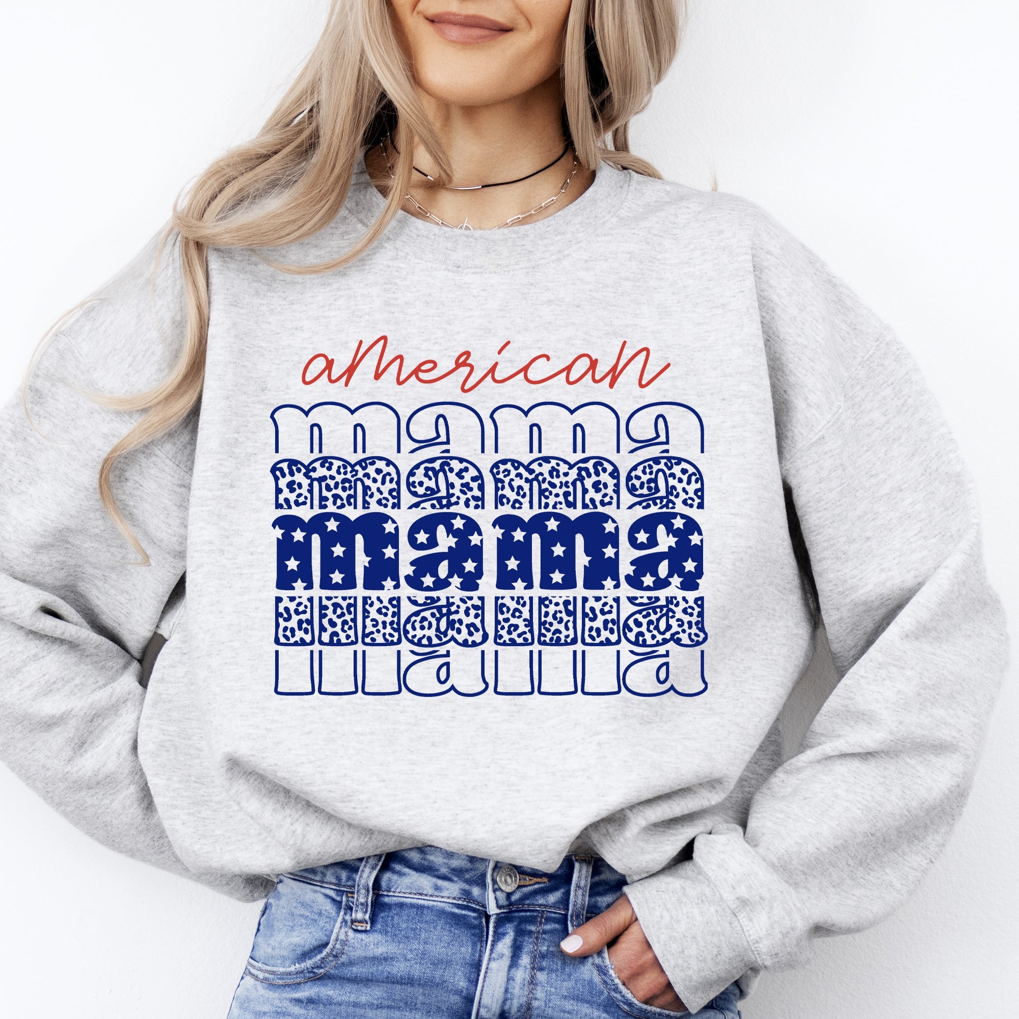 American Mama, Retro, Patriotic, Stars, Leopard, 4th of July Sweatshirt