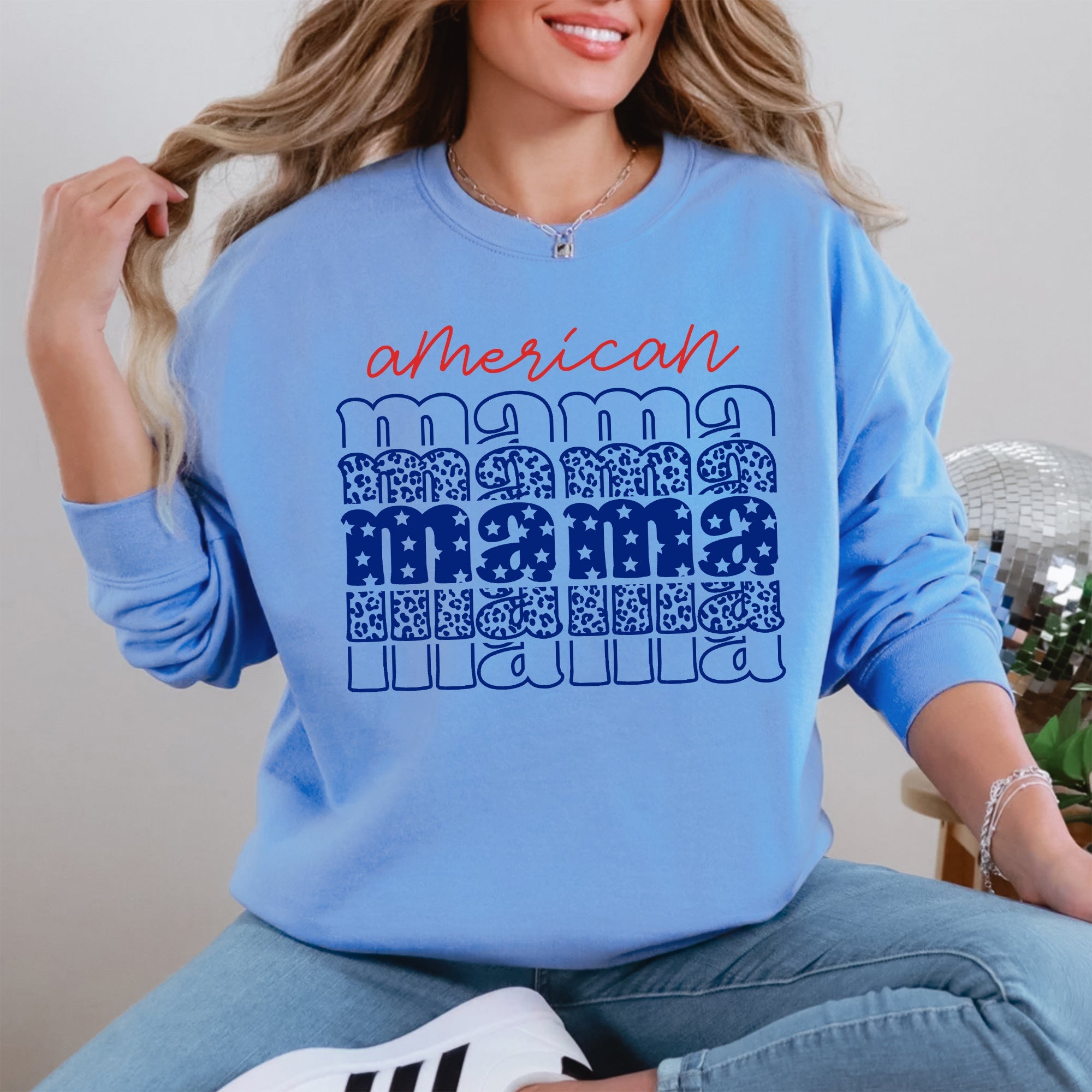 American Mama, Retro, Patriotic, Stars, Leopard, 4th of July Sweatshirt
